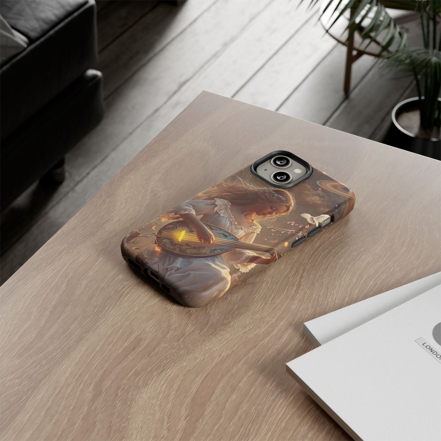 Phone Case Young Woman Playing Luminous Instrument Under Starry Night Sky