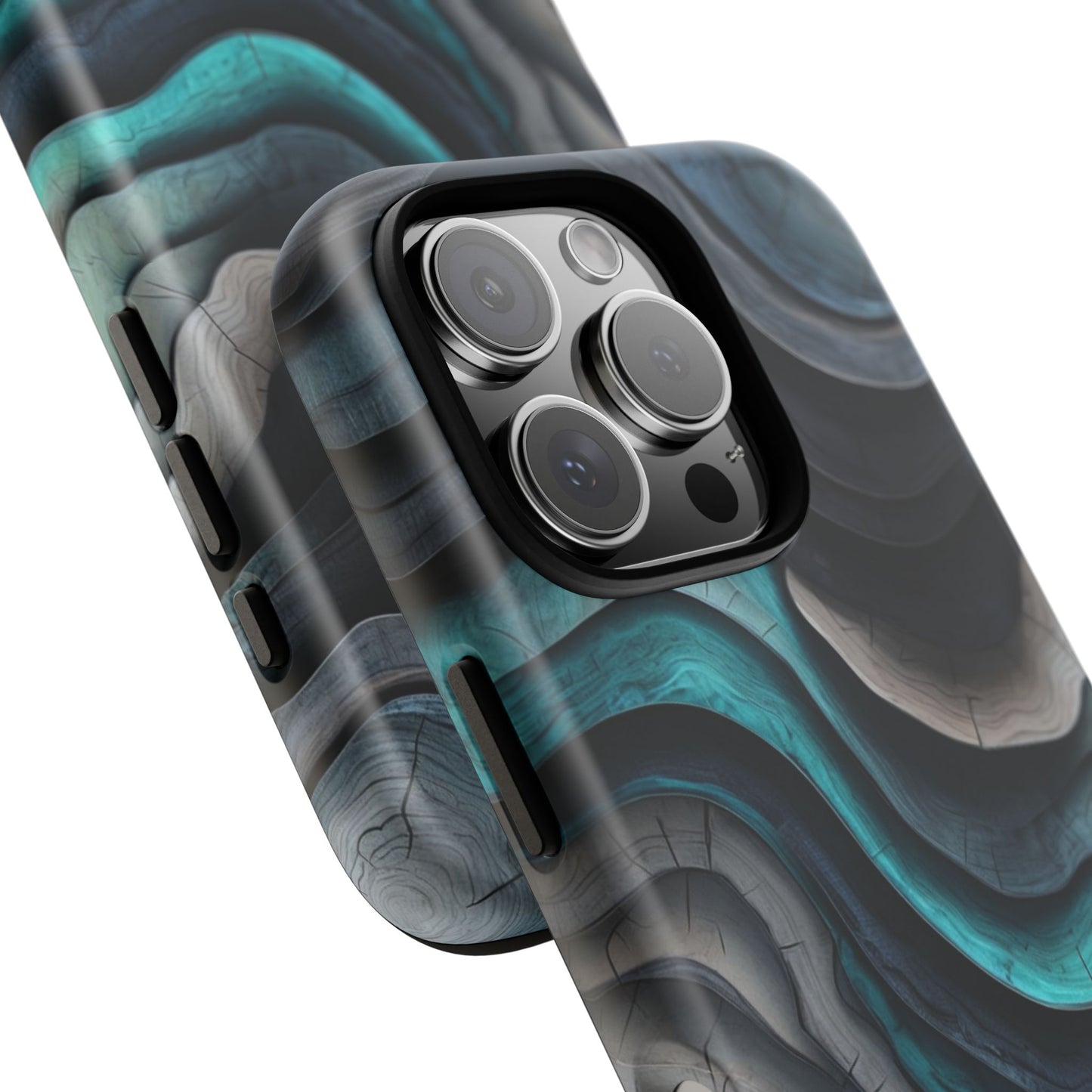 Phone Case Blue & Grey Woodgrain Wave – Artistic iPhone & Samsung Cover