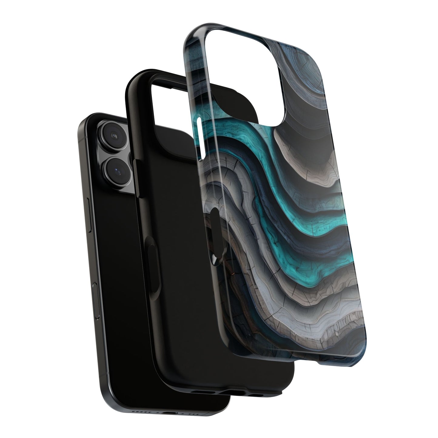 Phone Case Blue & Grey Woodgrain Wave – Artistic iPhone & Samsung Cover