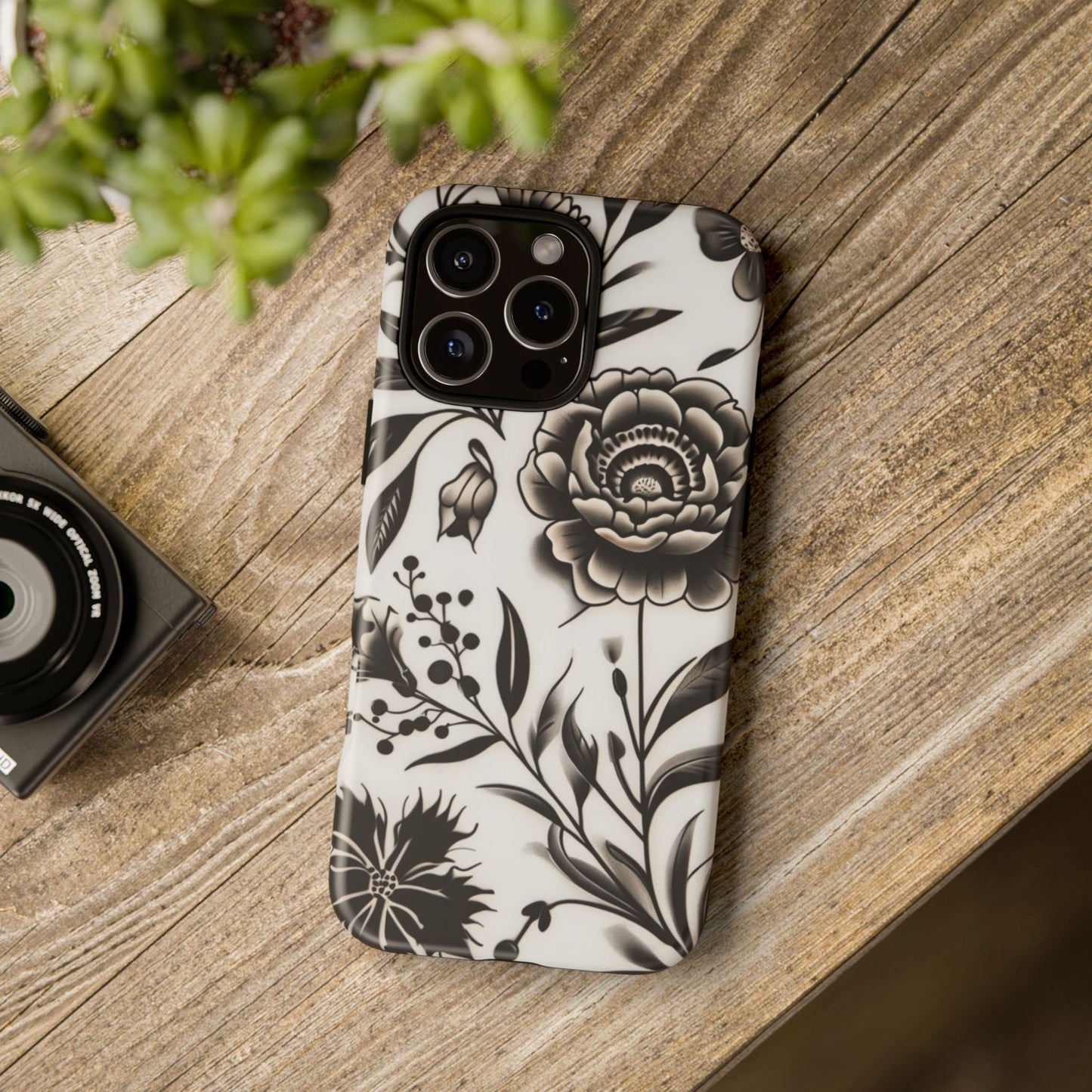 Phone Case Elegant Black and White Floral – Stylish Protection for iPhone 12/16 and Samsung 22/25