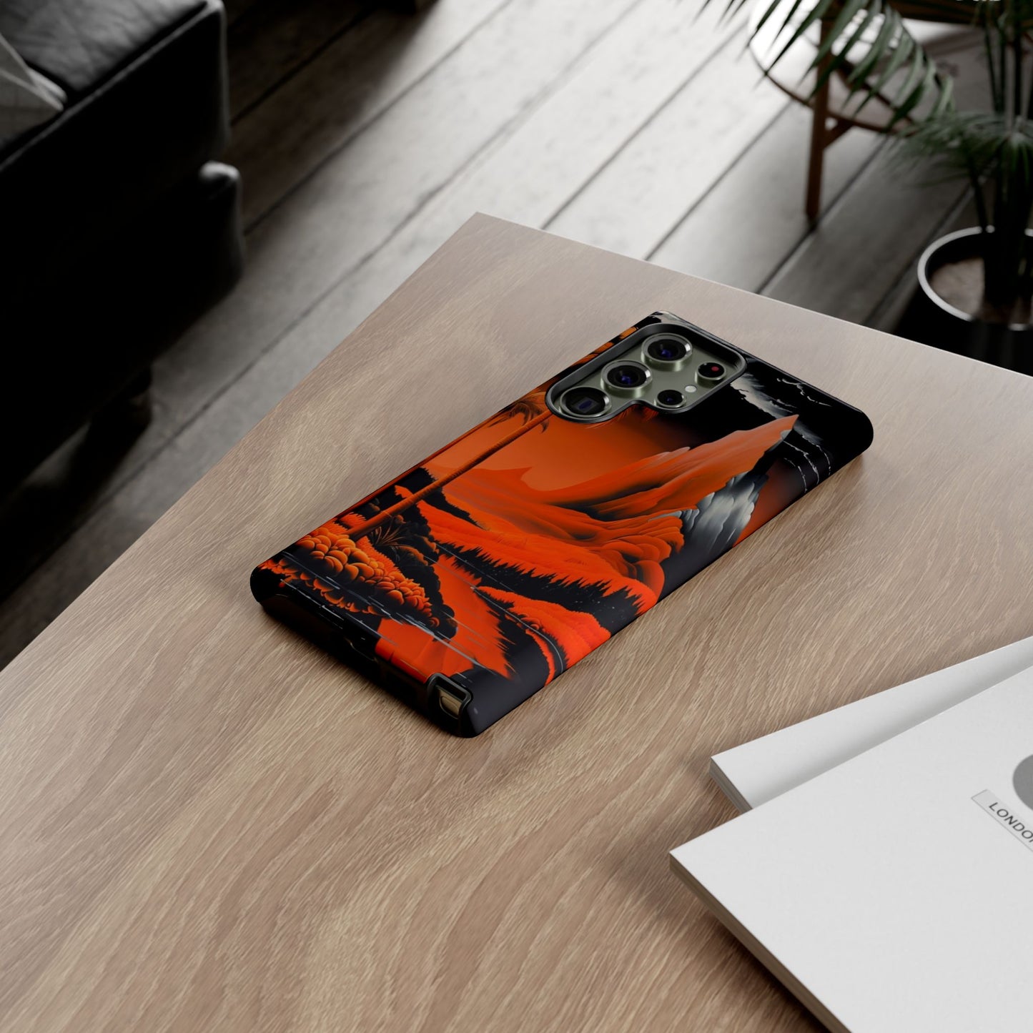 Phone Case Tropical Sci-Fi – Futuristic Red Jungle & Mountain Art Cover