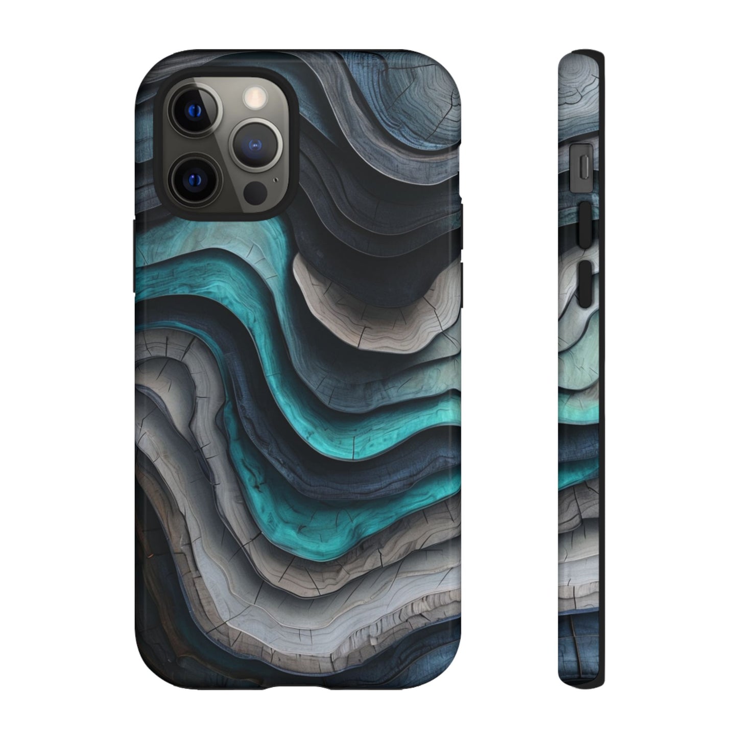 Phone Case Blue & Grey Woodgrain Wave – Artistic iPhone & Samsung Cover