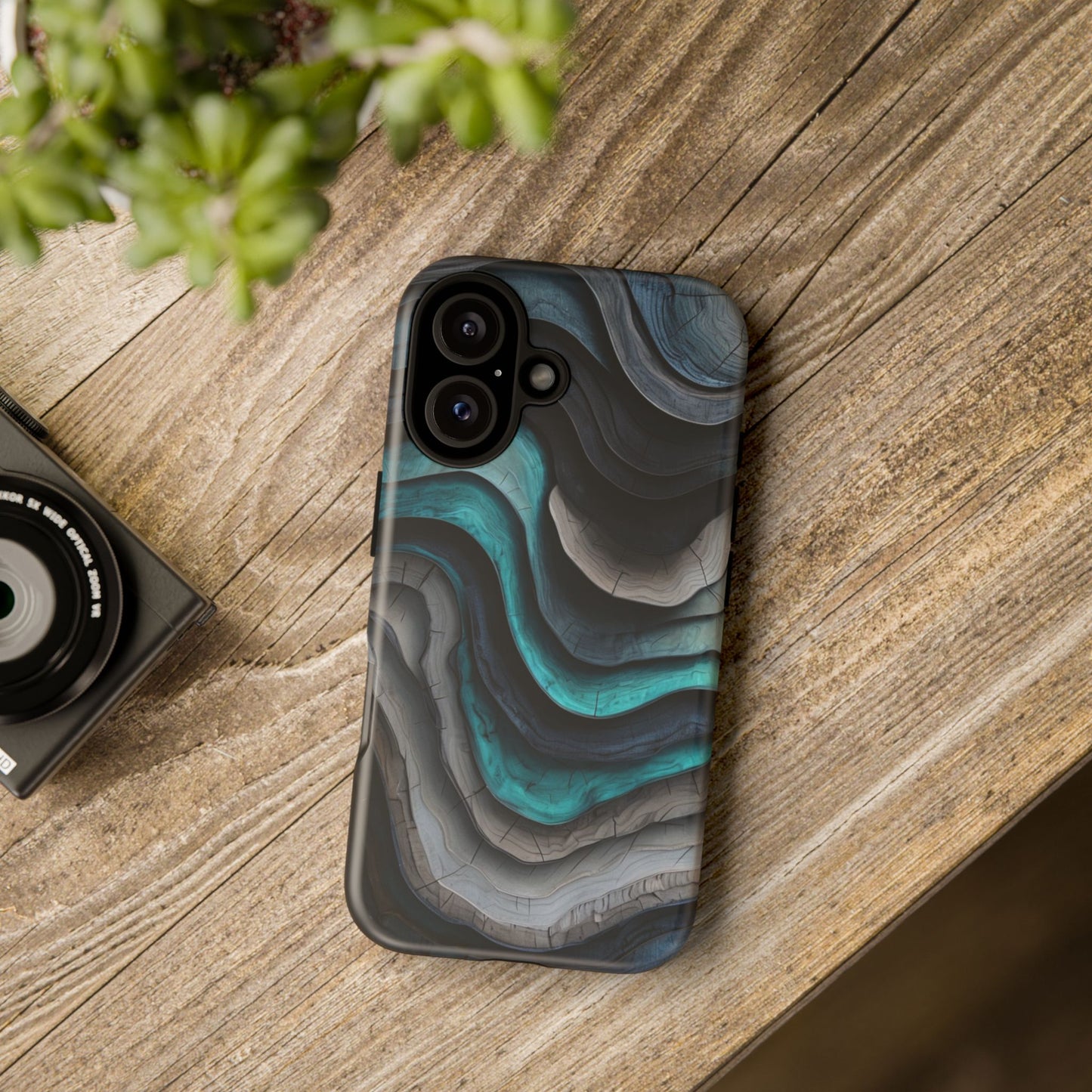 Phone Case Blue & Grey Woodgrain Wave – Artistic iPhone & Samsung Cover