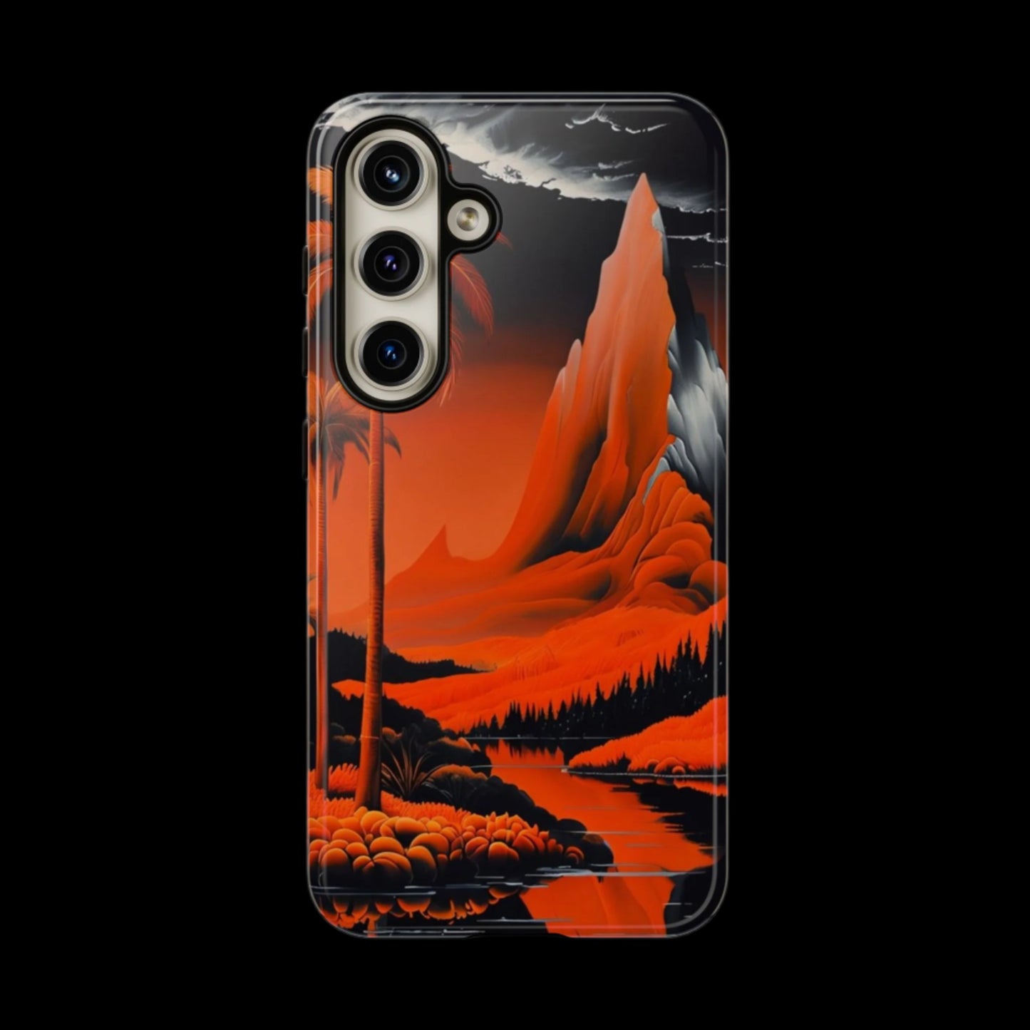 Phone Case Tropical Sci-Fi – Futuristic Red Jungle & Mountain Art Cover