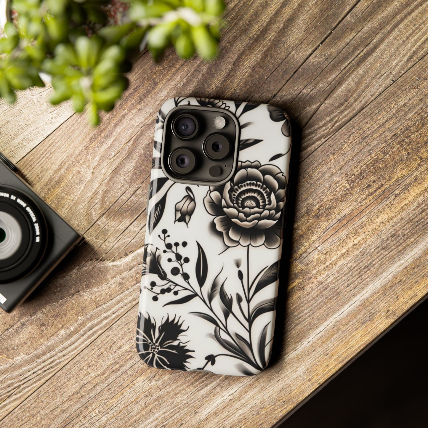 Phone Case Elegant Black and White Floral – Stylish Protection for iPhone 12/16 and Samsung 22/25
