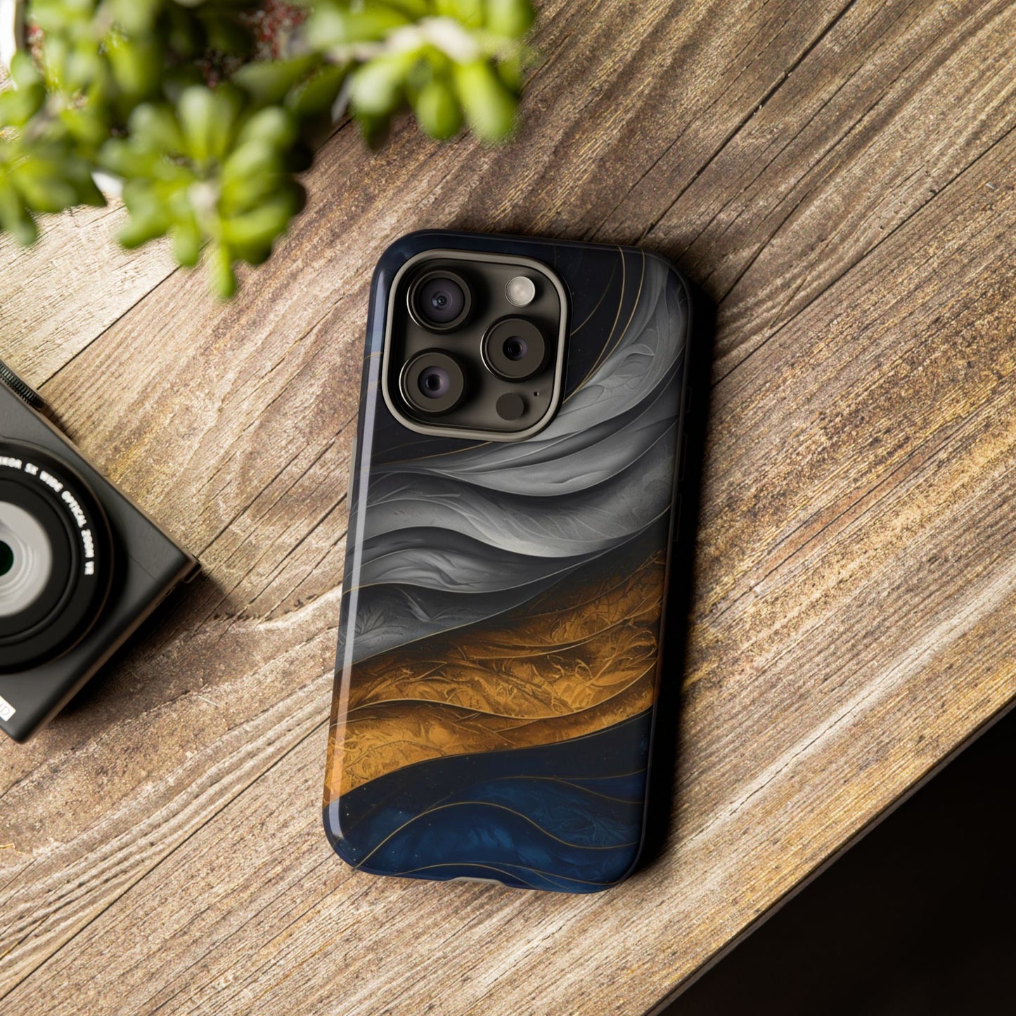 Phone Case Elegant Abstract Marble – Gold, Grey & Navy Design