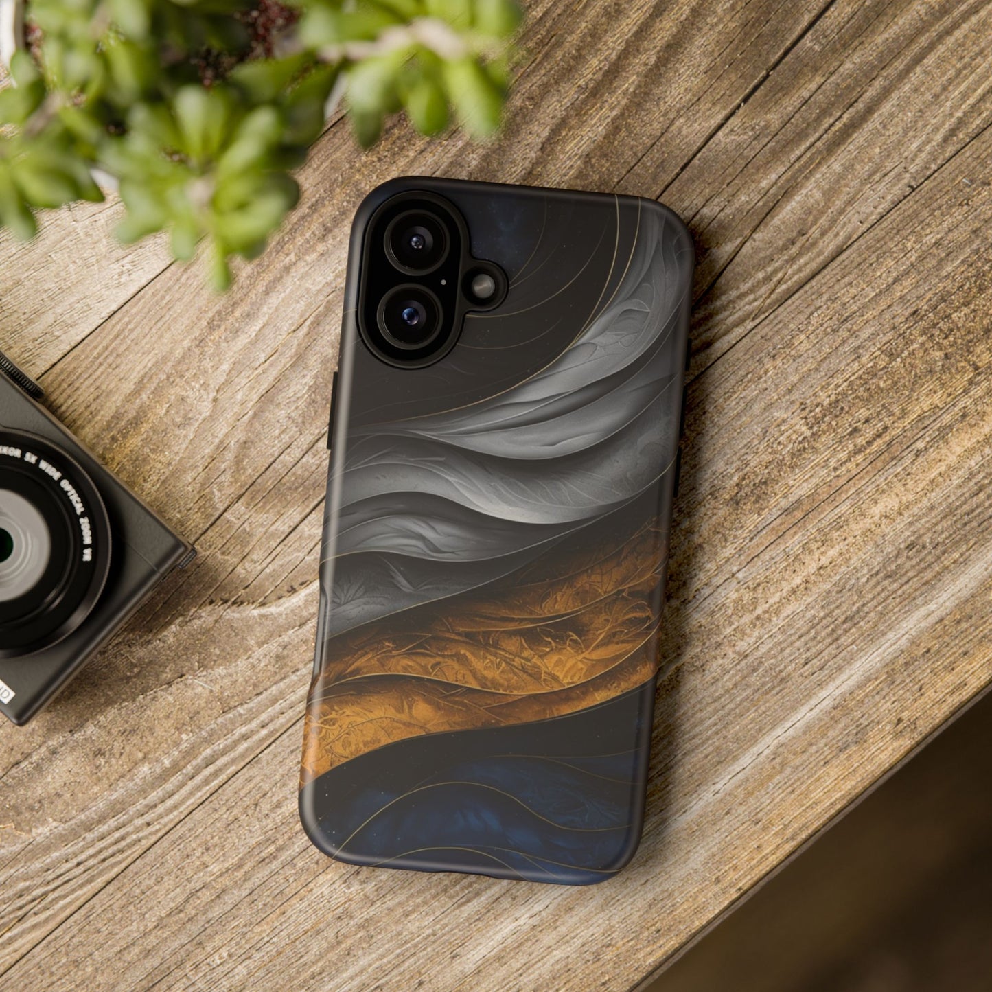 Phone Case Elegant Abstract Marble – Gold, Grey & Navy Design