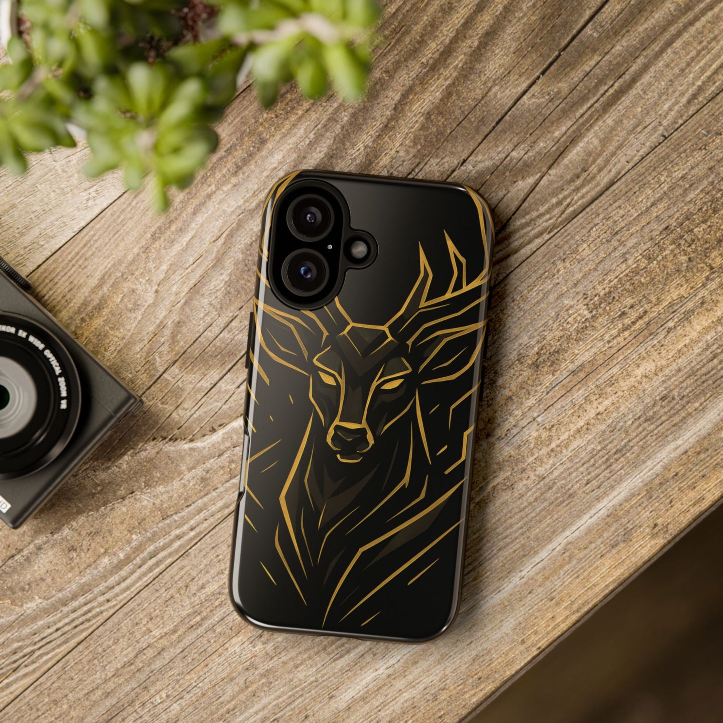 Phone Case with Black and Gold Deer Design – Elegant & Sophisticated Style