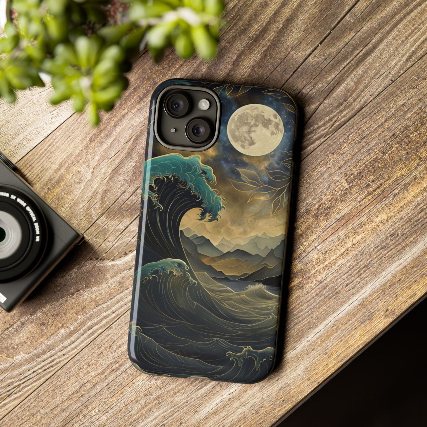 Moon & Ocean Wave iPhone Case – Artistic Japanese Style Phone Cover - Durable & Protective