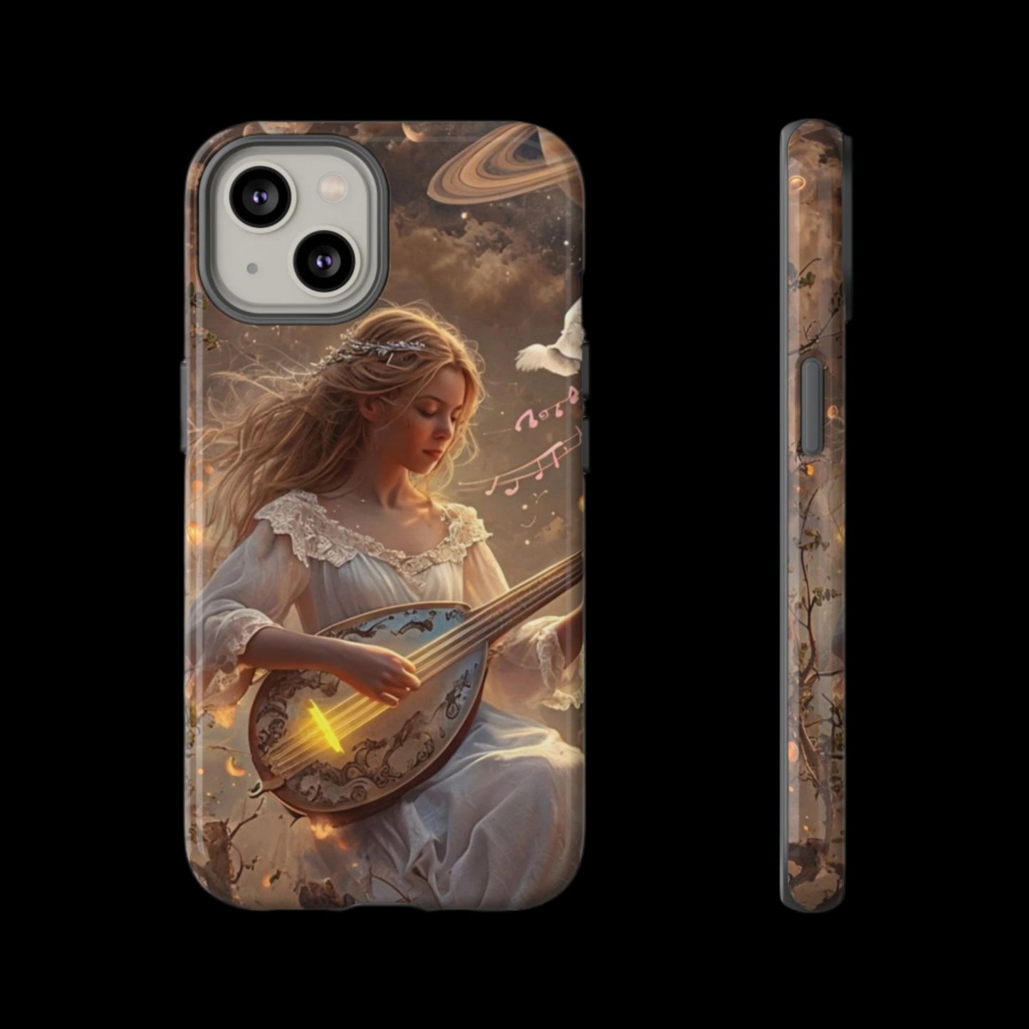 Phone Case Young Woman Playing Luminous Instrument Under Starry Night Sky