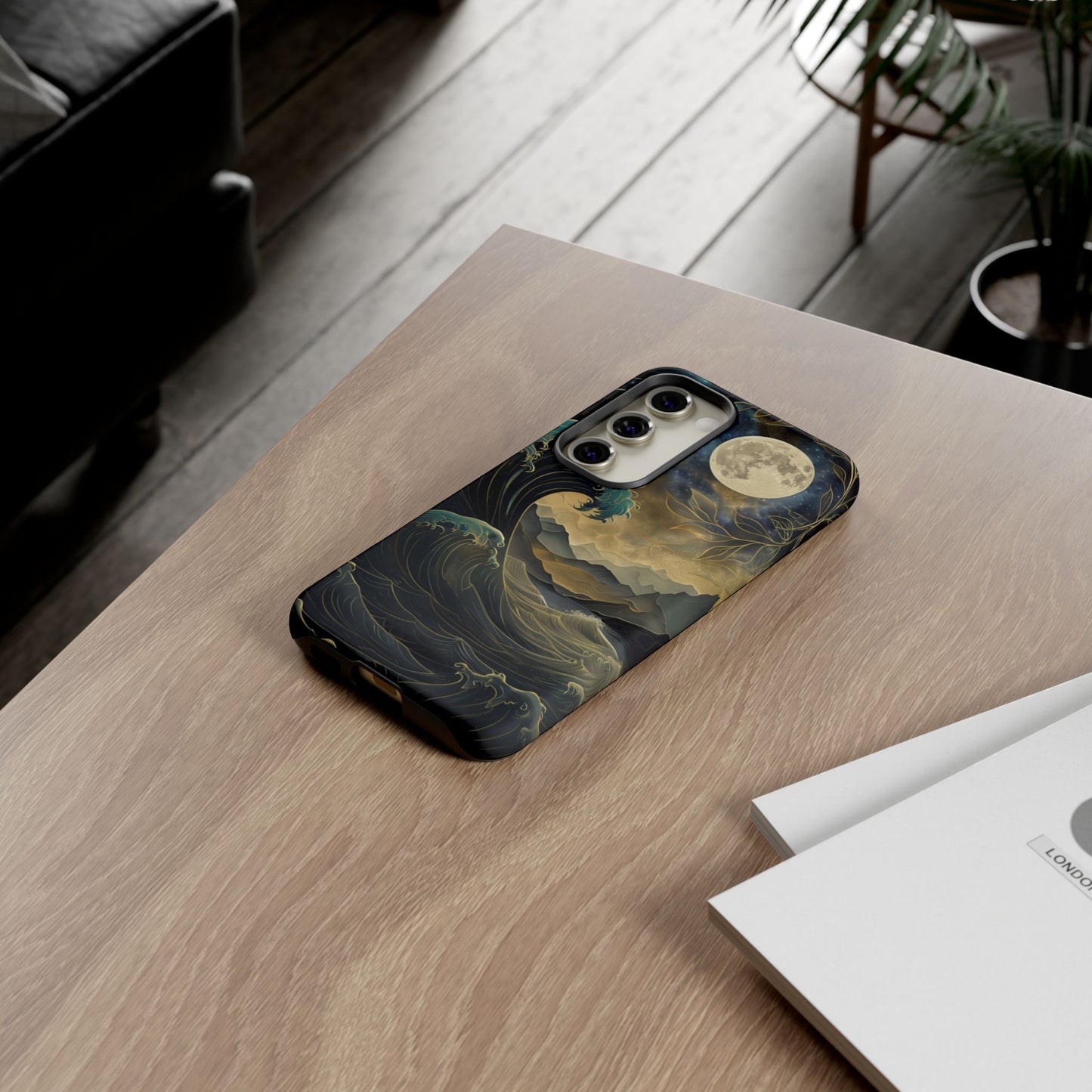 Moon & Ocean Wave iPhone Case – Artistic Japanese Style Phone Cover - Durable & Protective