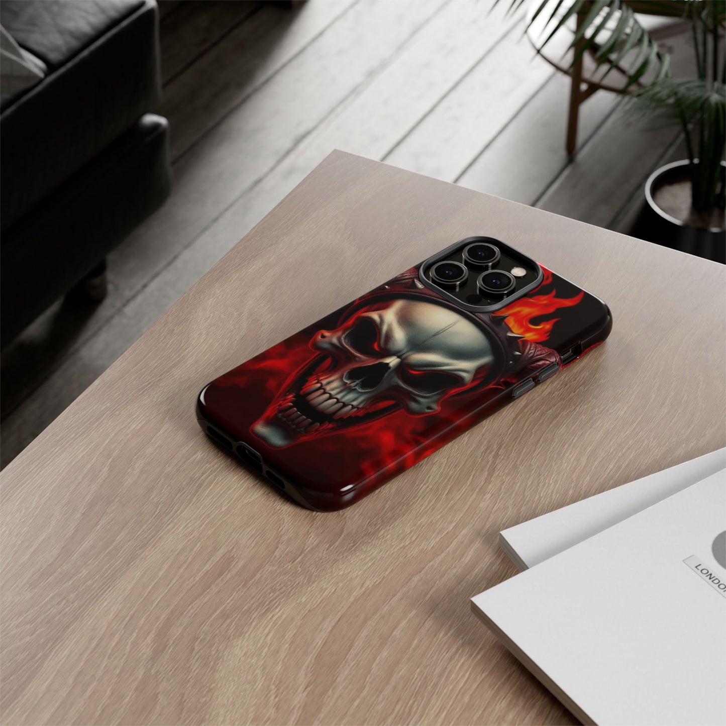 Phone Case Flaming Demon Skull – Horned Skull in Fire - Gothic & Dark Art Cover