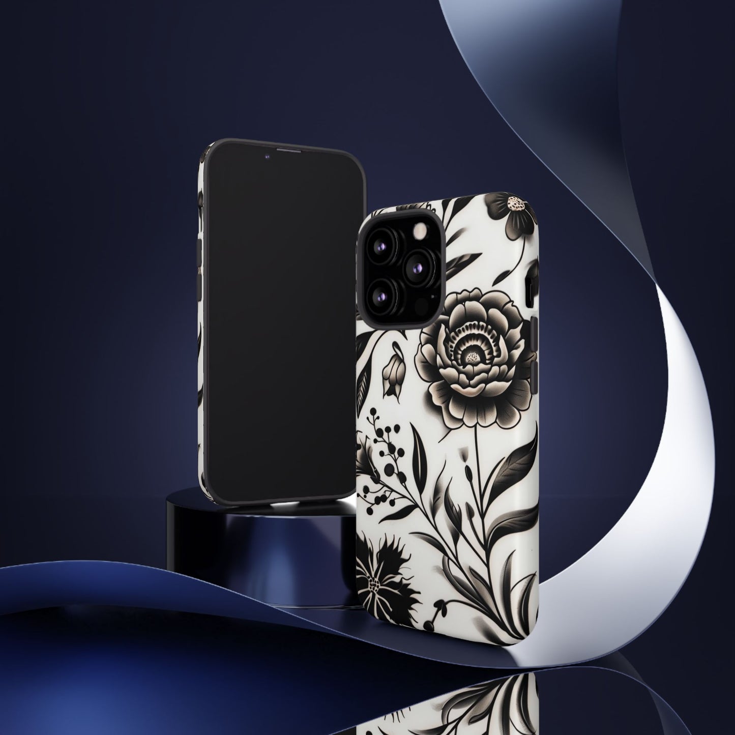 Phone Case Elegant Black and White Floral – Stylish Protection for iPhone 12/16 and Samsung 22/25