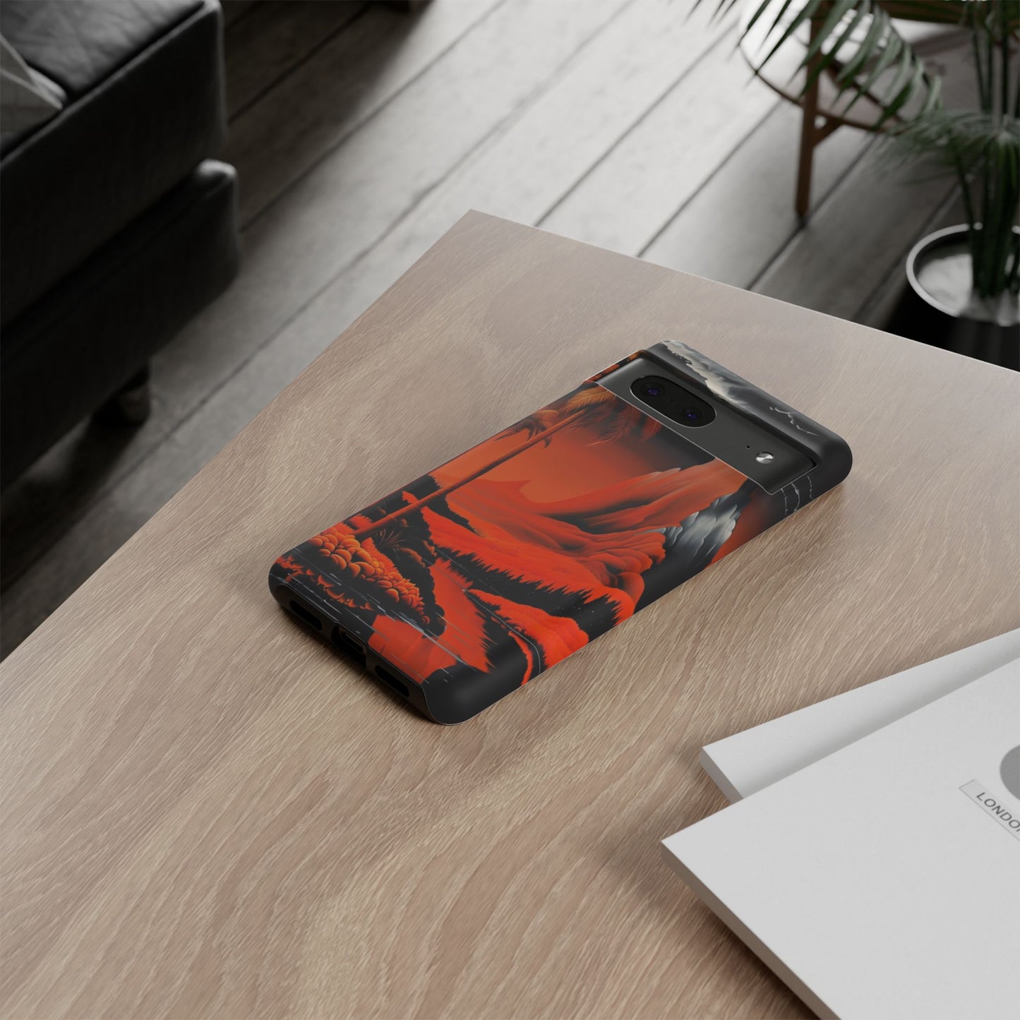 Phone Case Tropical Sci-Fi – Futuristic Red Jungle & Mountain Art Cover