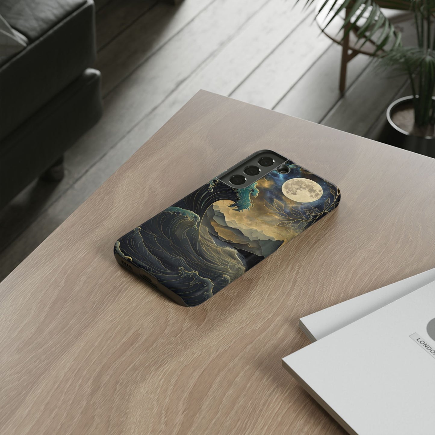 Moon & Ocean Wave iPhone Case – Artistic Japanese Style Phone Cover - Durable & Protective