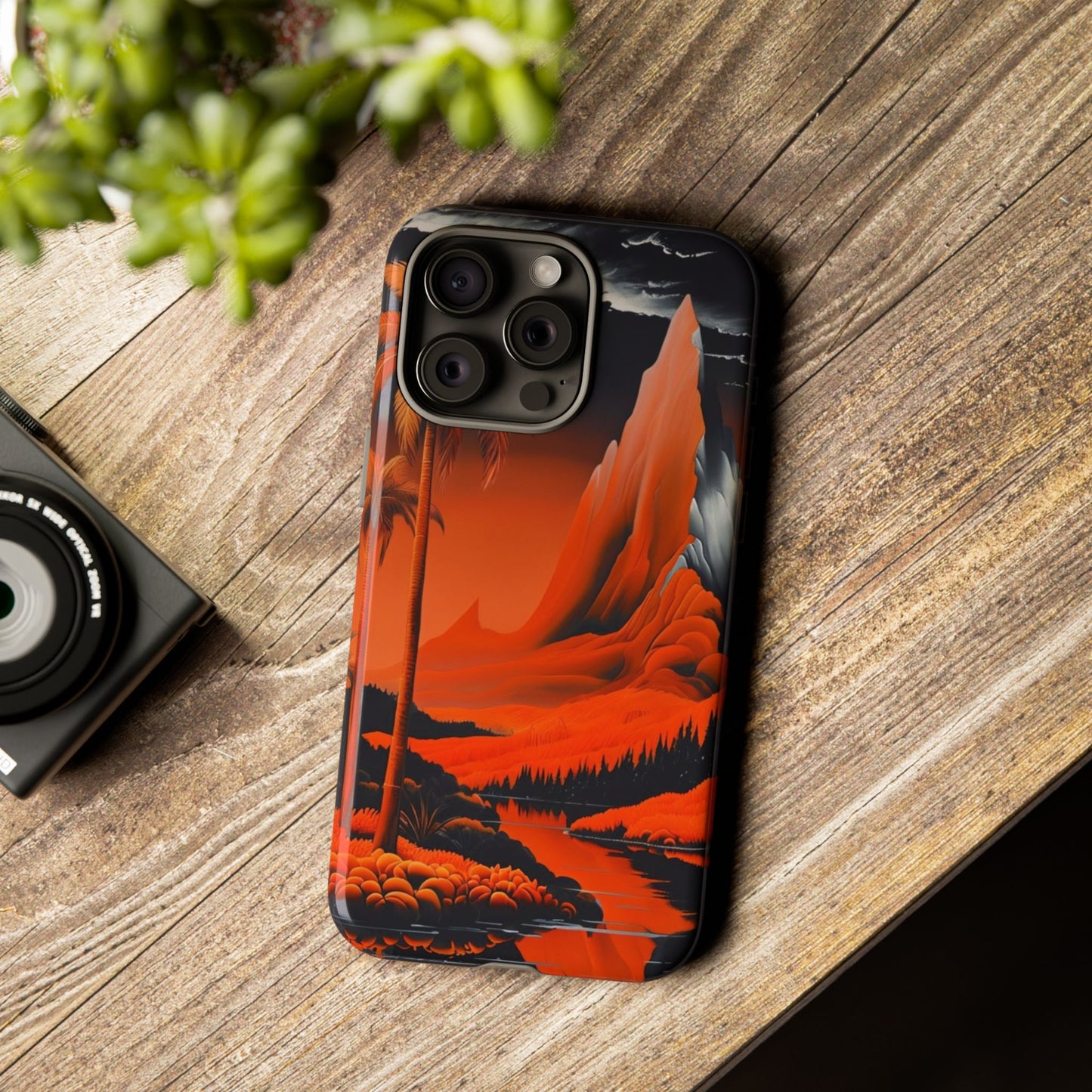 Phone Case Tropical Sci-Fi – Futuristic Red Jungle & Mountain Art Cover