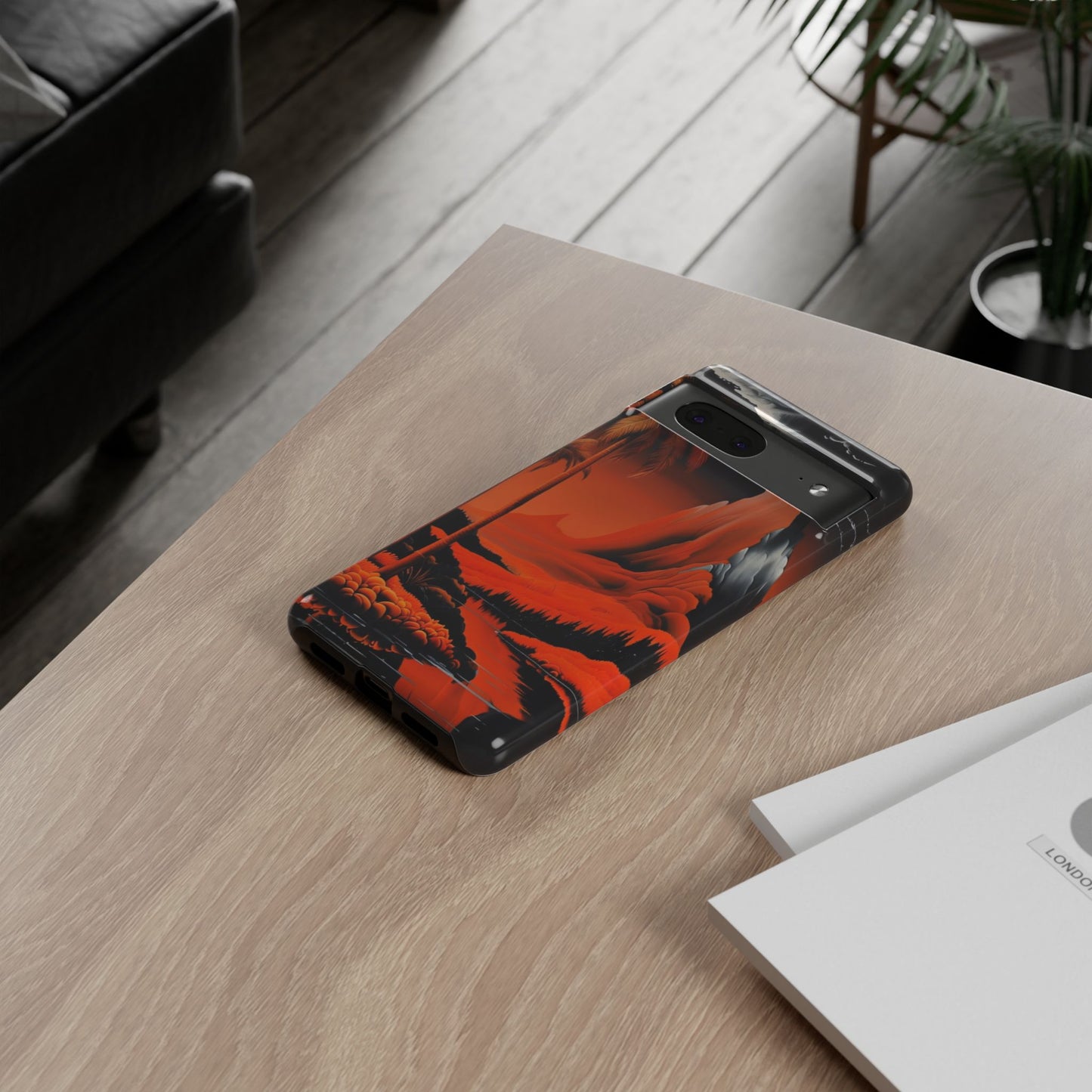 Phone Case Tropical Sci-Fi – Futuristic Red Jungle & Mountain Art Cover