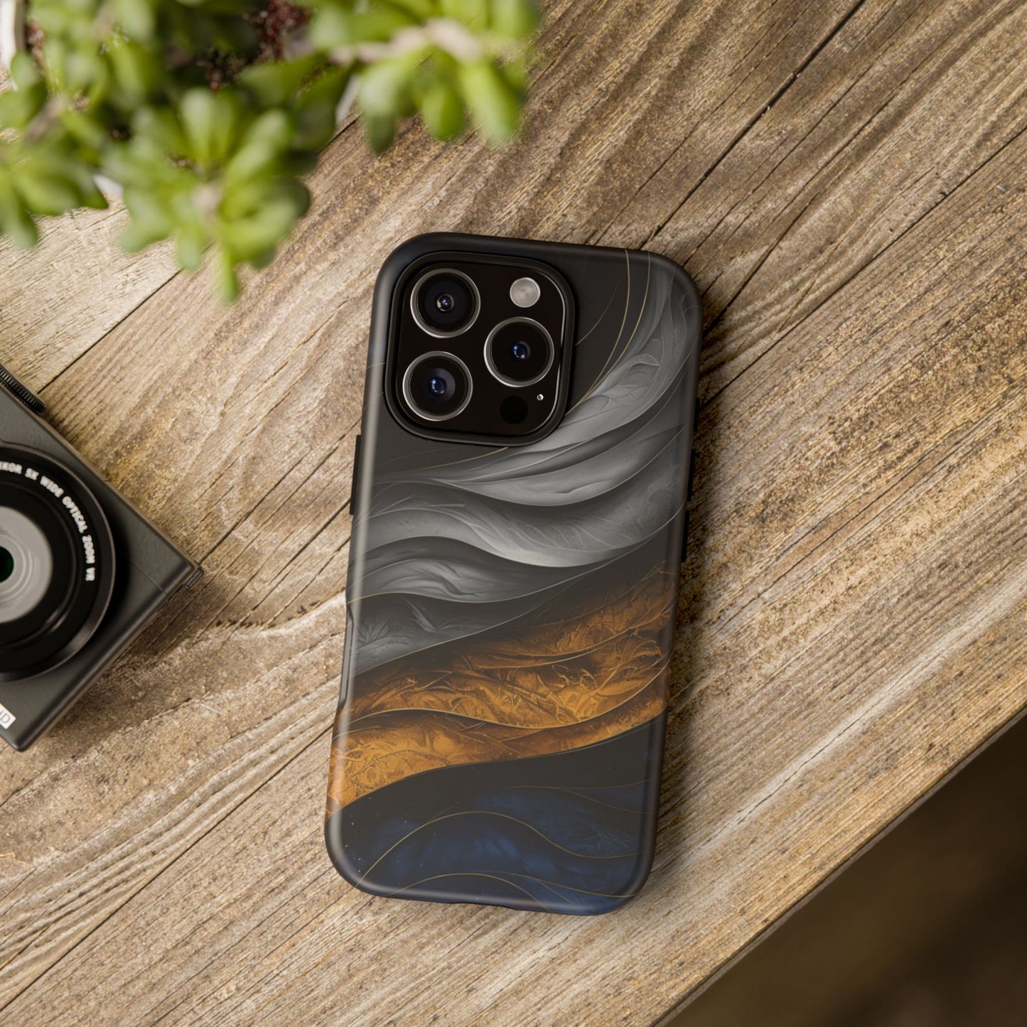 Phone Case Elegant Abstract Marble – Gold, Grey & Navy Design