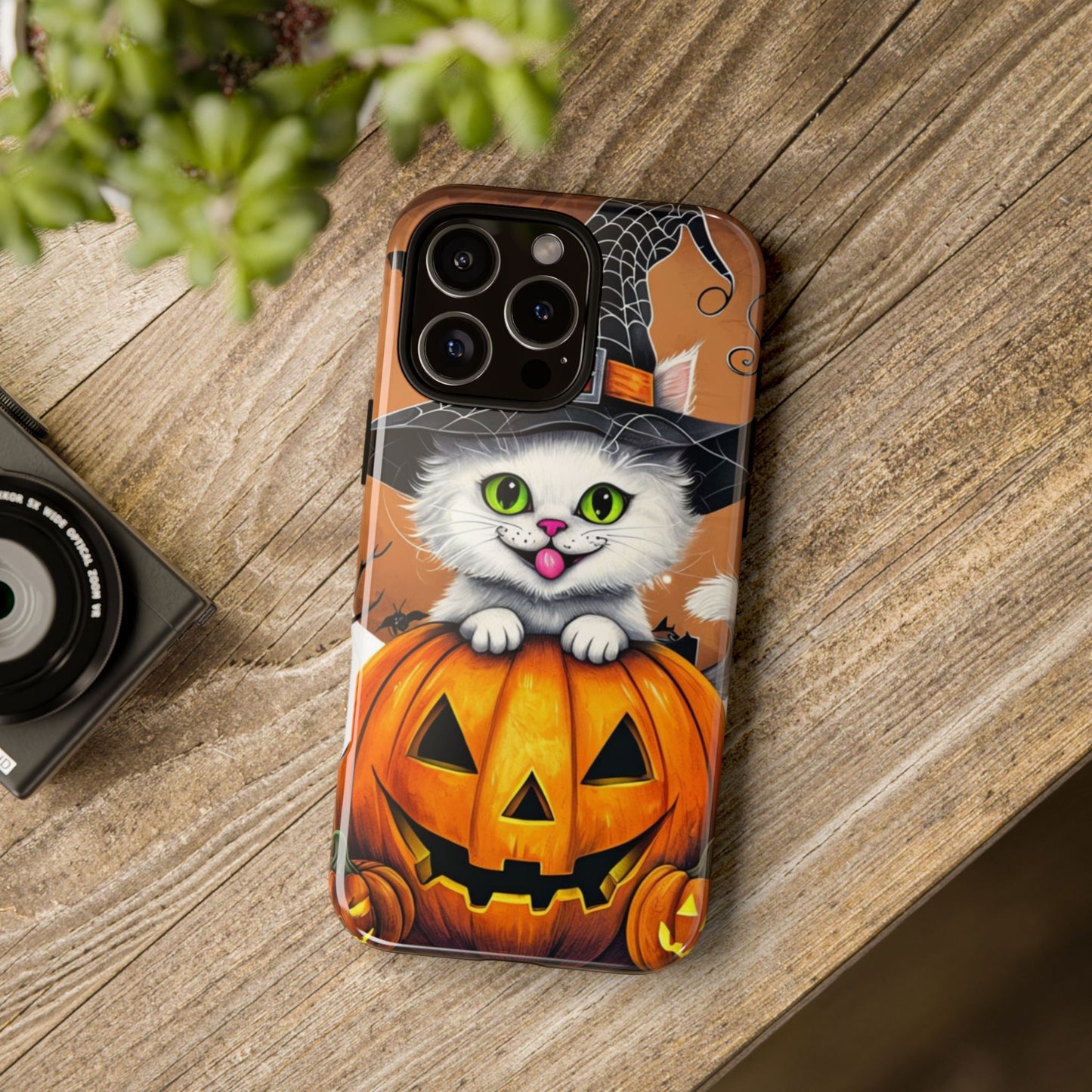 Halloween Cat Phone Case – Spooky Cute Cover with Witch Hat & Pumpkin Design