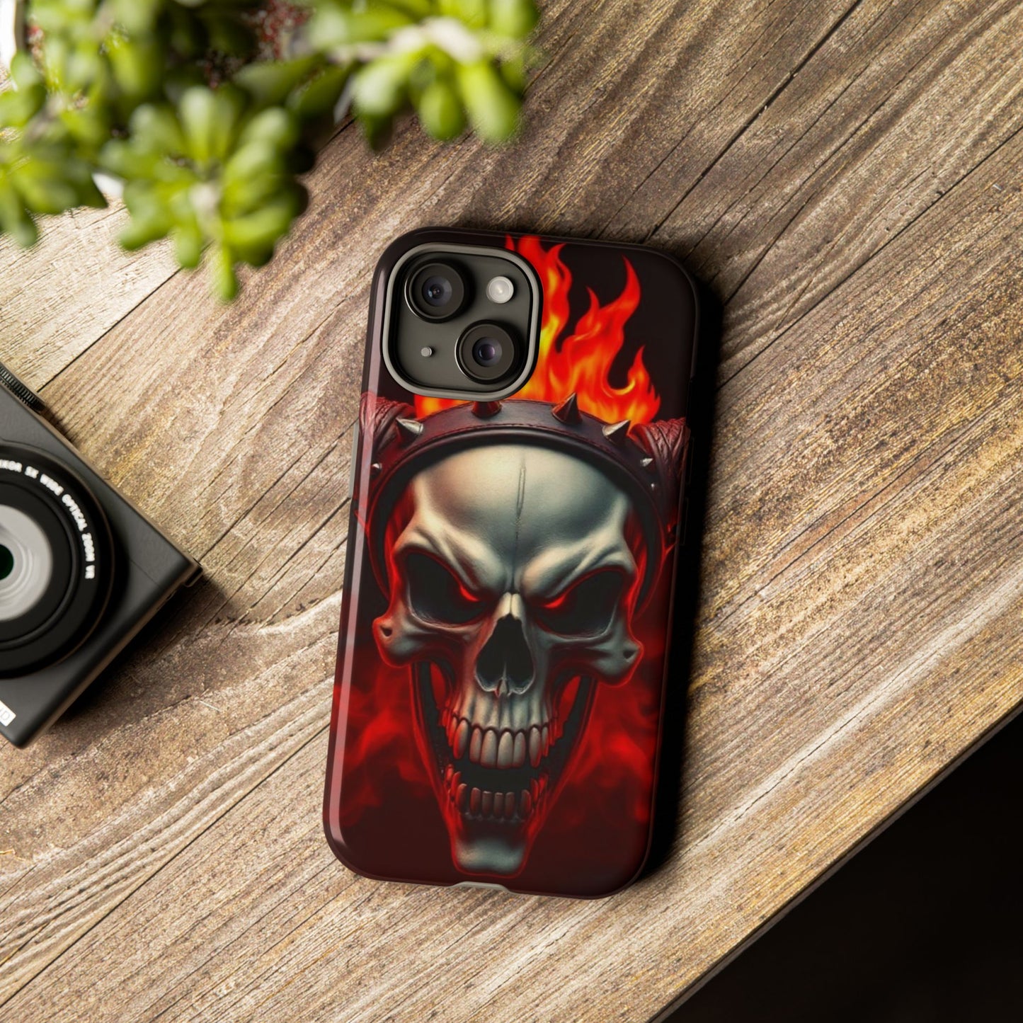 Phone Case Flaming Demon Skull – Horned Skull in Fire - Gothic & Dark Art Cover