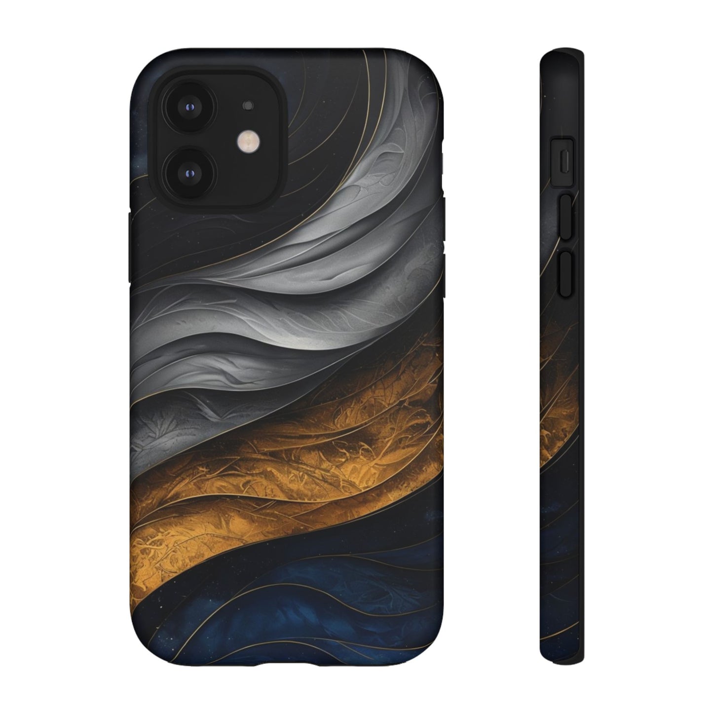 Phone Case Elegant Abstract Marble – Gold, Grey & Navy Design