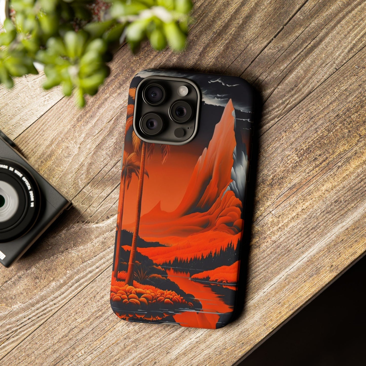 Phone Case Tropical Sci-Fi – Futuristic Red Jungle & Mountain Art Cover