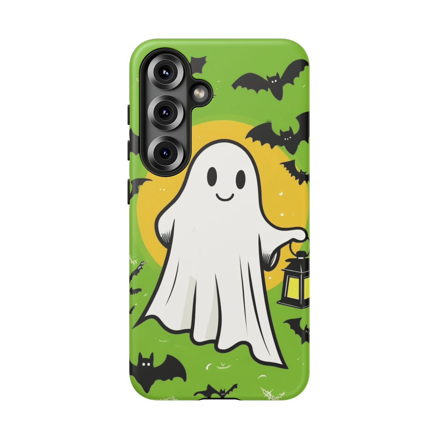 Cute Halloween Ghost Phone Case with Bats and Lantern – Perfect for Spooky Season