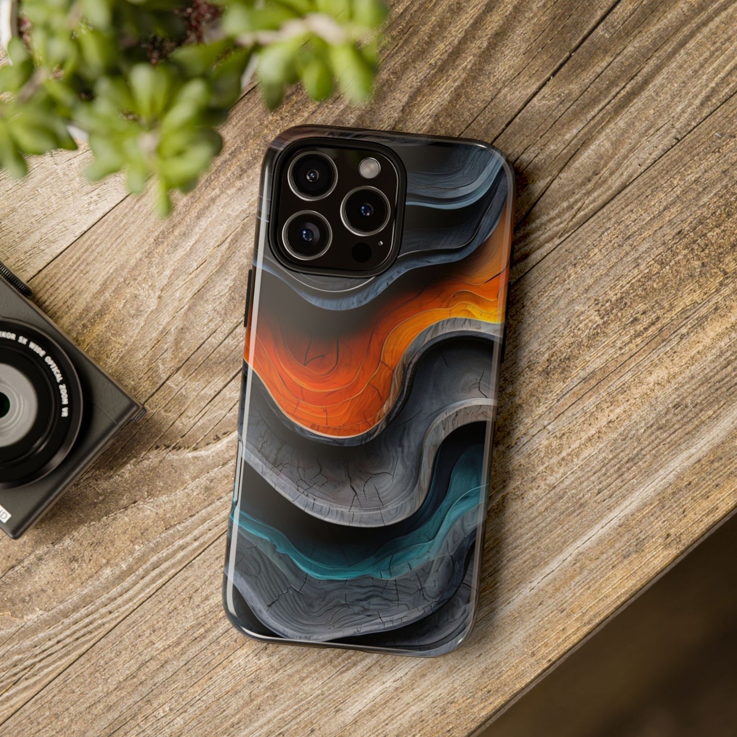 Phone Case Abstract Wave – Aesthetic Orange Teal Black Cover – Case Gift