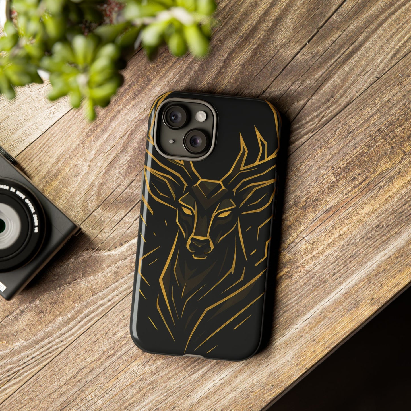 Phone Case with Black and Gold Deer Design – Elegant & Sophisticated Style