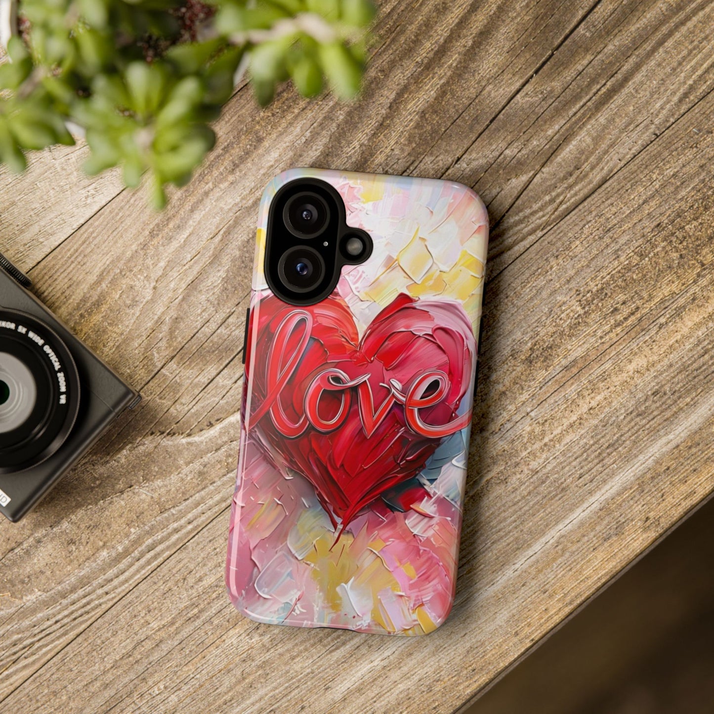 Love Heart Phone Case with Colorful Brush Strokes – Artistic & Romantic Design