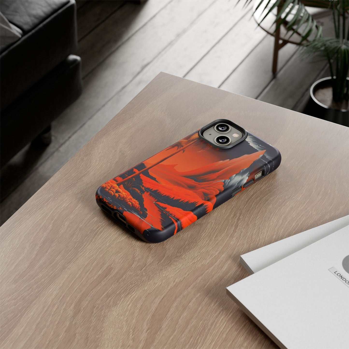 Phone Case Tropical Sci-Fi – Futuristic Red Jungle & Mountain Art Cover