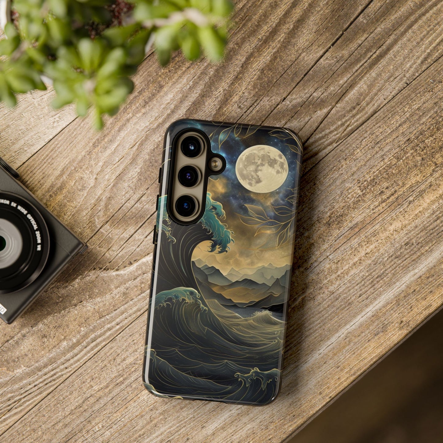 Moon & Ocean Wave iPhone Case – Artistic Japanese Style Phone Cover - Durable & Protective