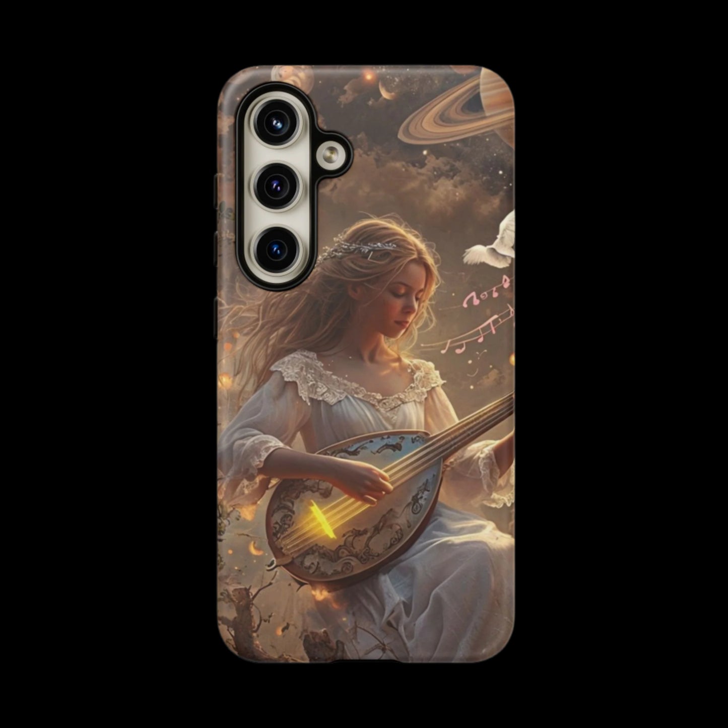 Phone Case Young Woman Playing Luminous Instrument Under Starry Night Sky