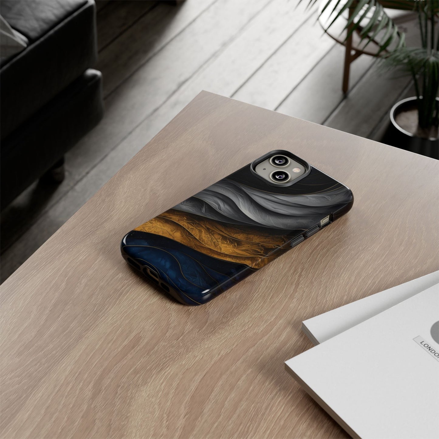 Phone Case Elegant Abstract Marble – Gold, Grey & Navy Design
