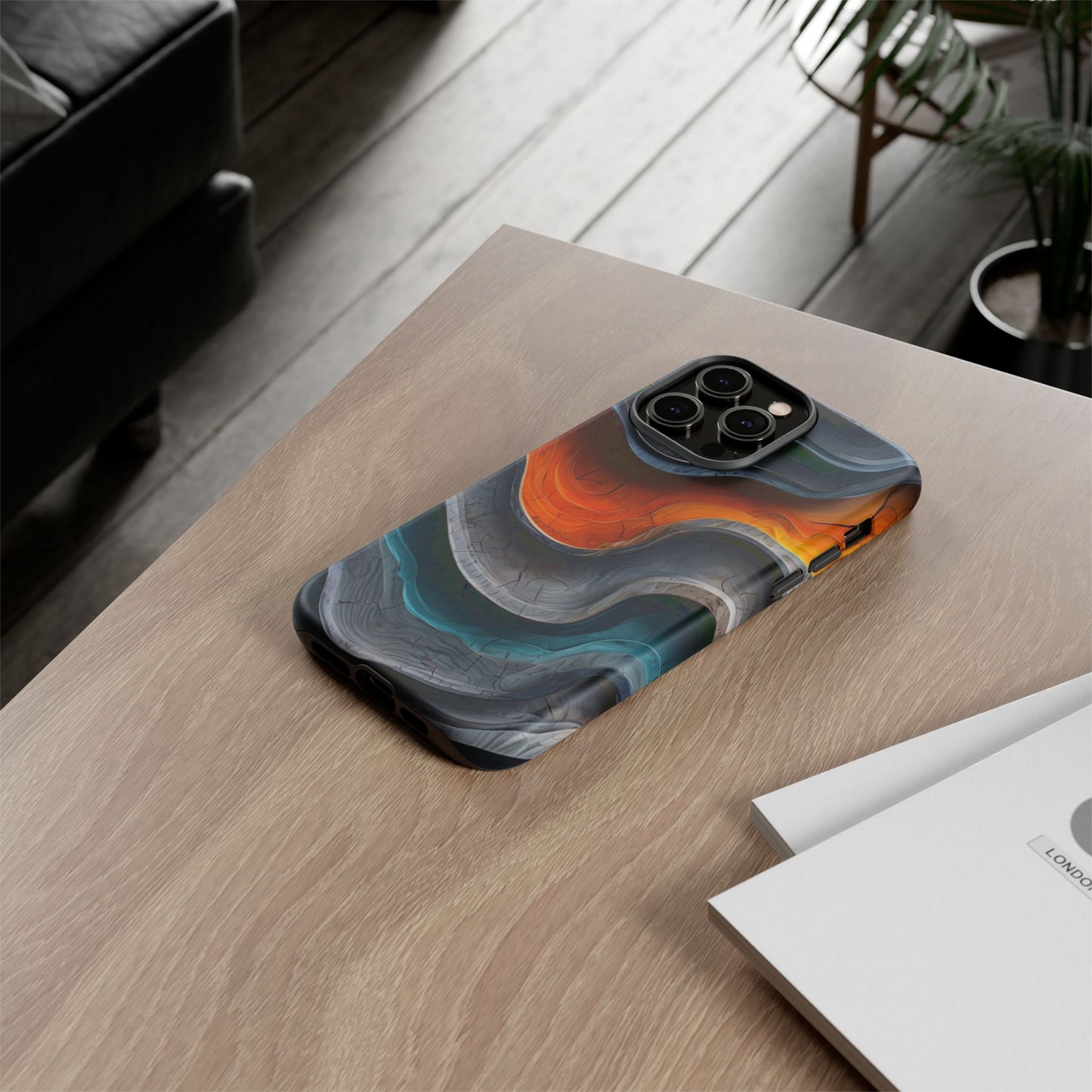 Phone Case Abstract Wave – Aesthetic Orange Teal Black Cover – Case Gift