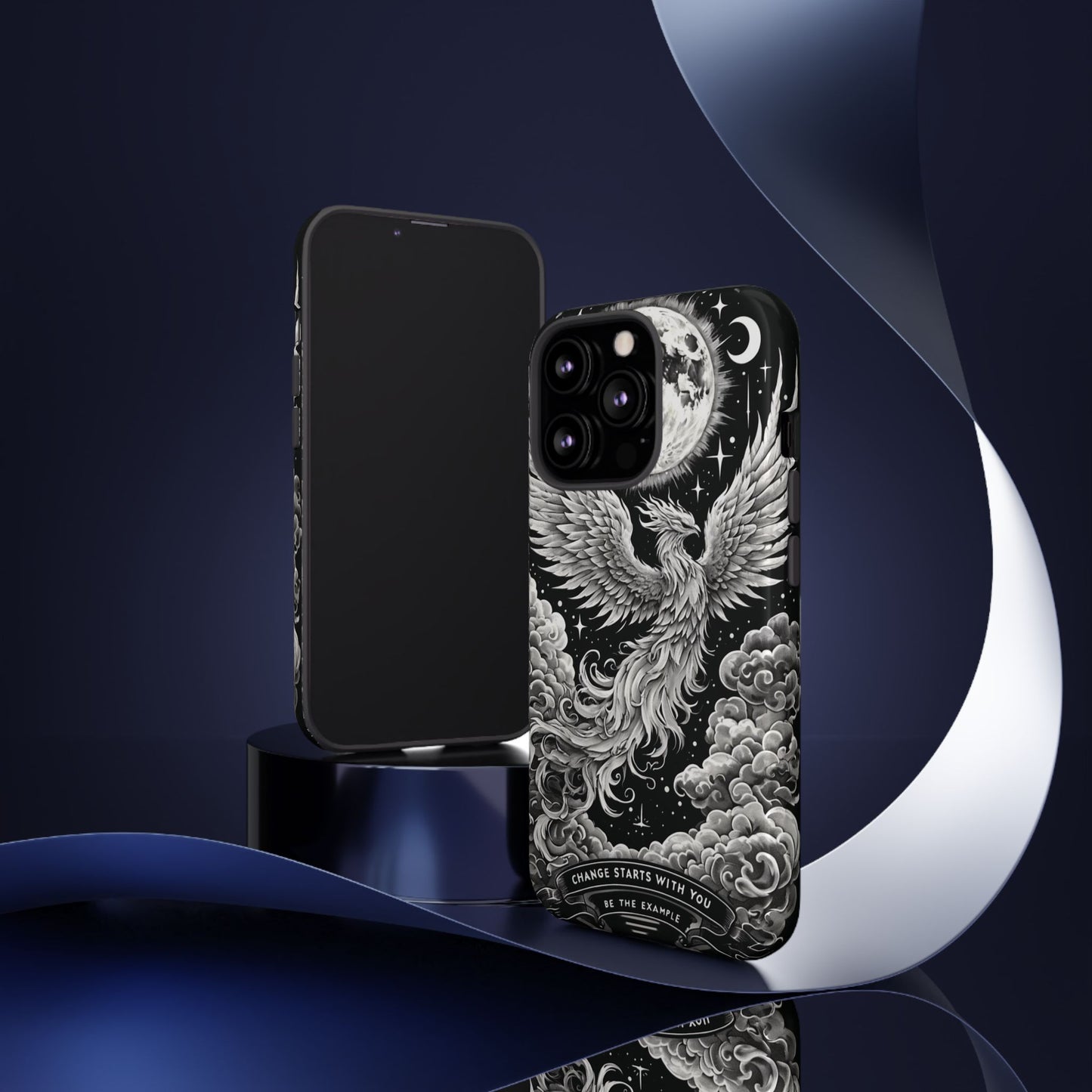 Phoenix Art iPhone Case – 'Change Starts With You' – Black & White Design