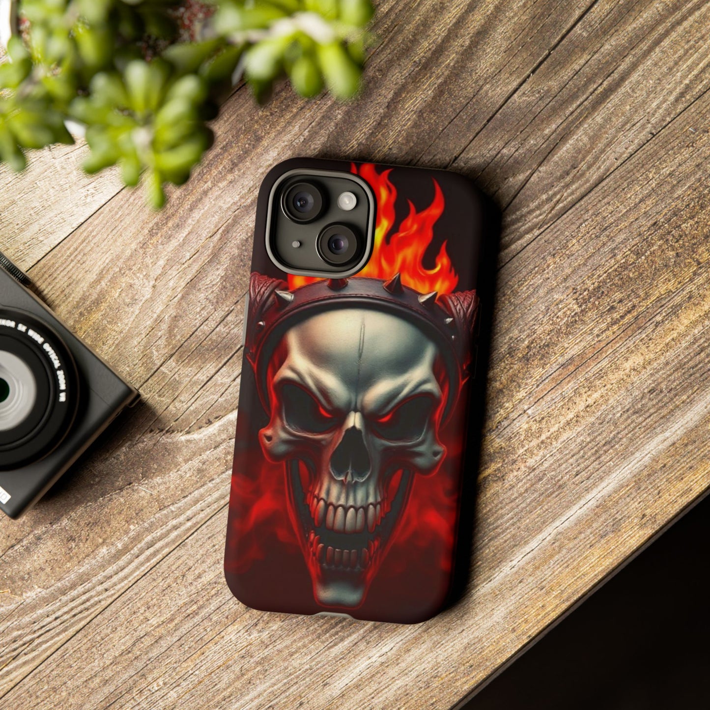 Phone Case Flaming Demon Skull – Horned Skull in Fire - Gothic & Dark Art Cover