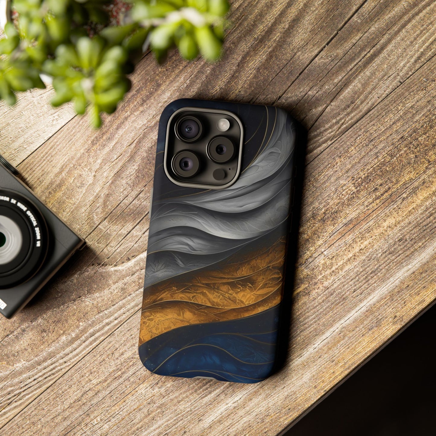 Phone Case Elegant Abstract Marble – Gold, Grey & Navy Design