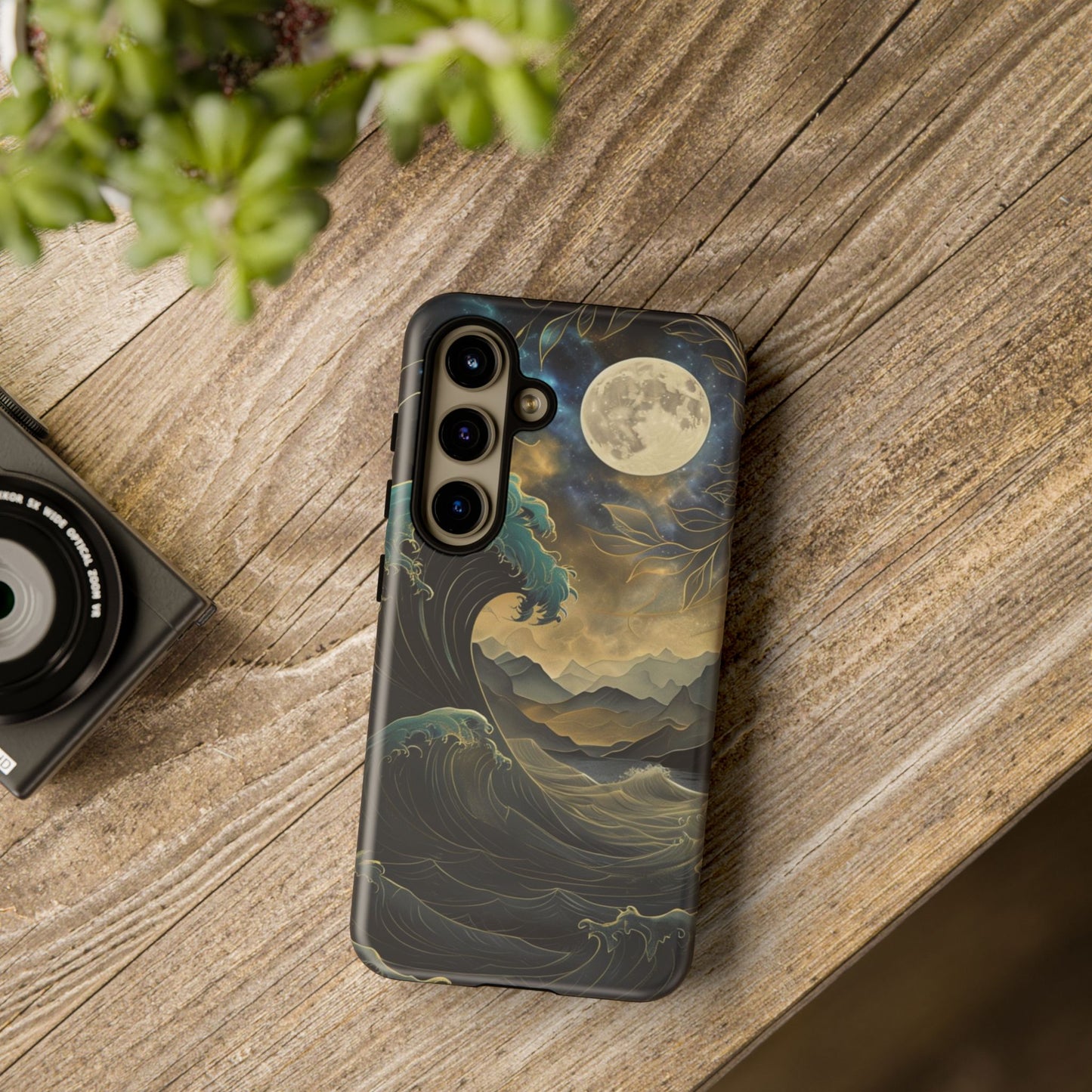 Moon & Ocean Wave iPhone Case – Artistic Japanese Style Phone Cover - Durable & Protective