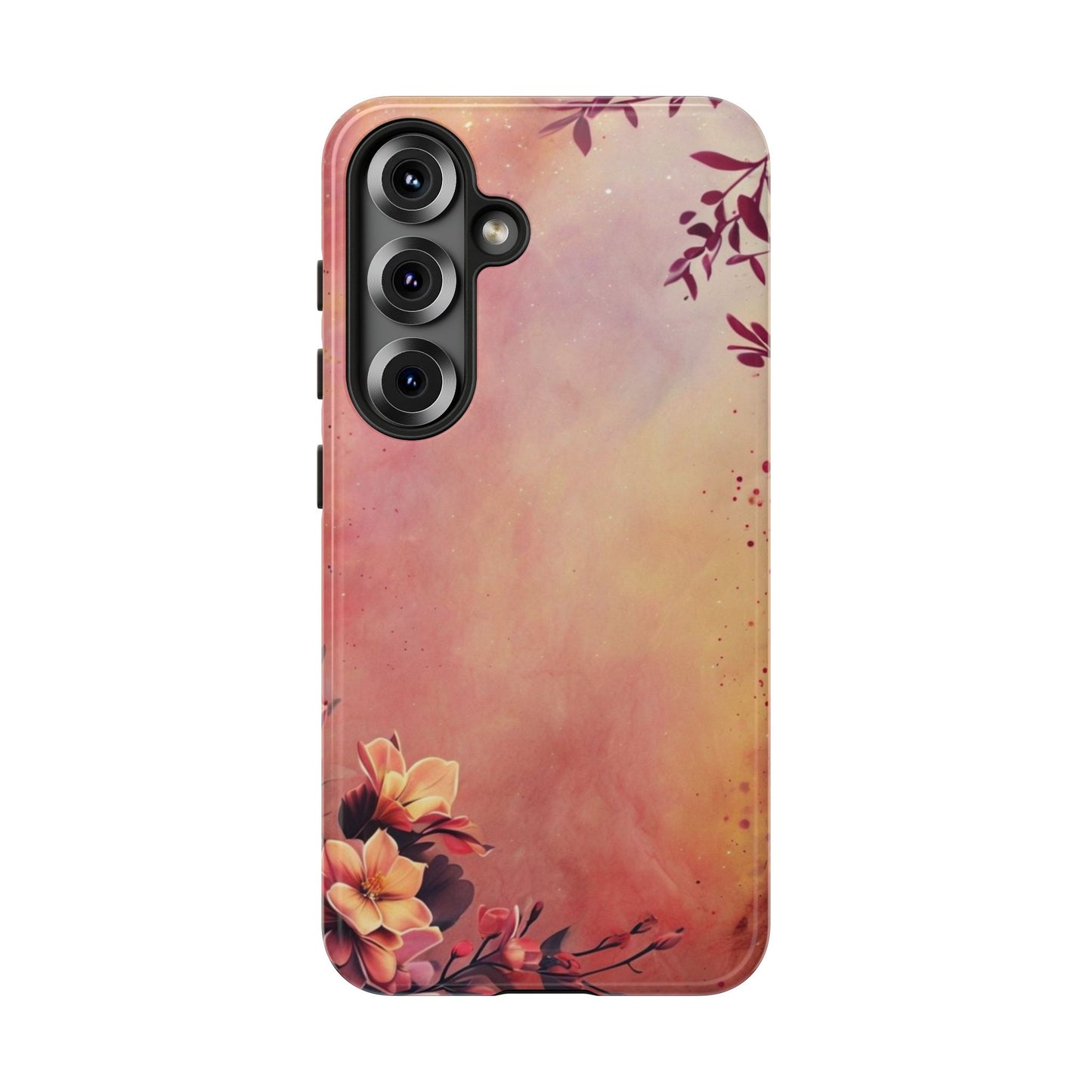 Watercolor Floral Phone Case - Pink Orange Gradient iPhone Cover - Botanical Art Protection