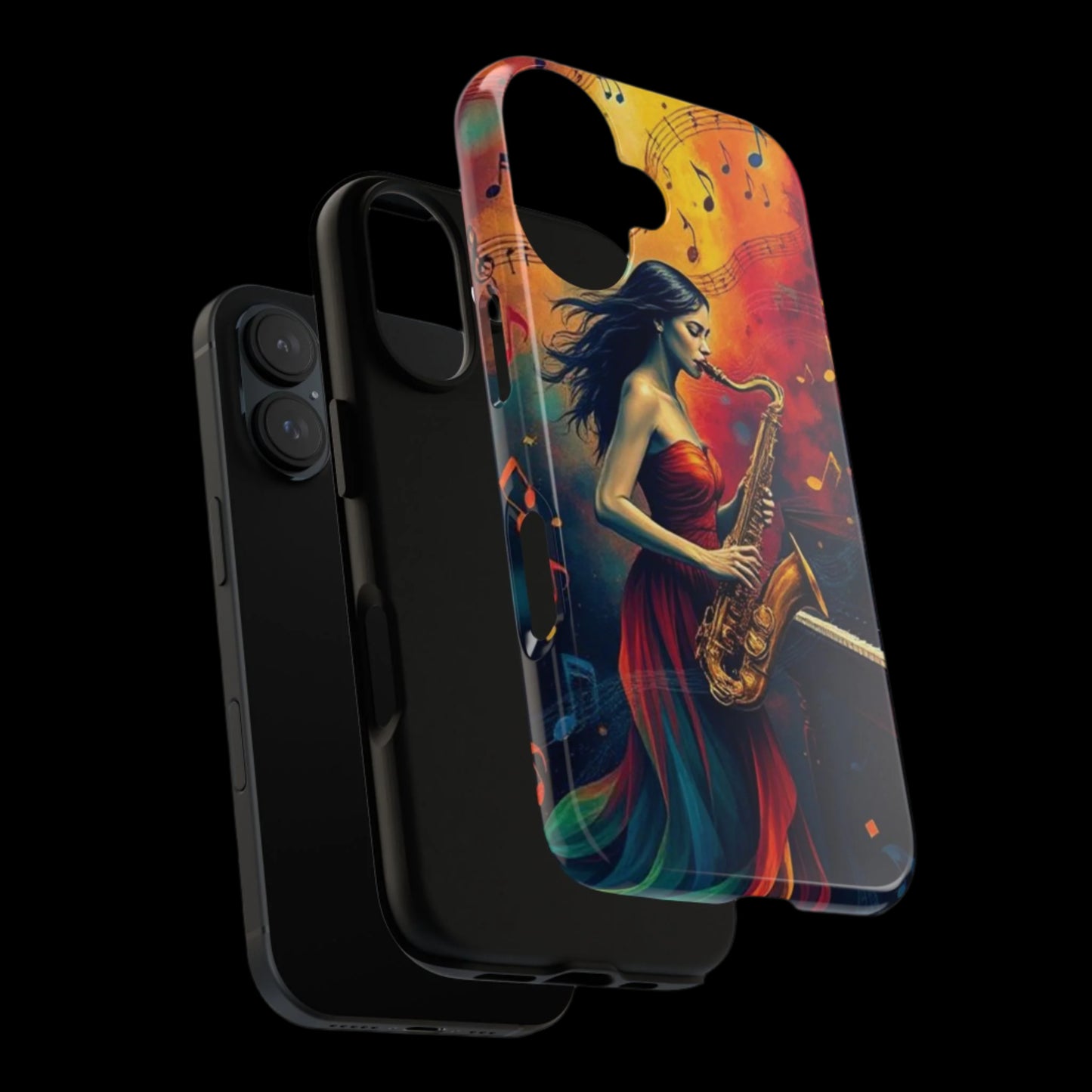 Phone Case Female Saxophonist – Elegant Jazz Illustration
