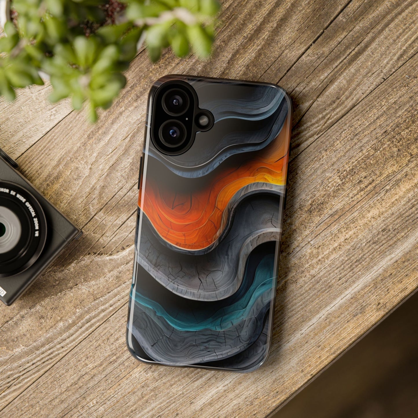 Phone Case Abstract Wave – Aesthetic Orange Teal Black Cover – Case Gift