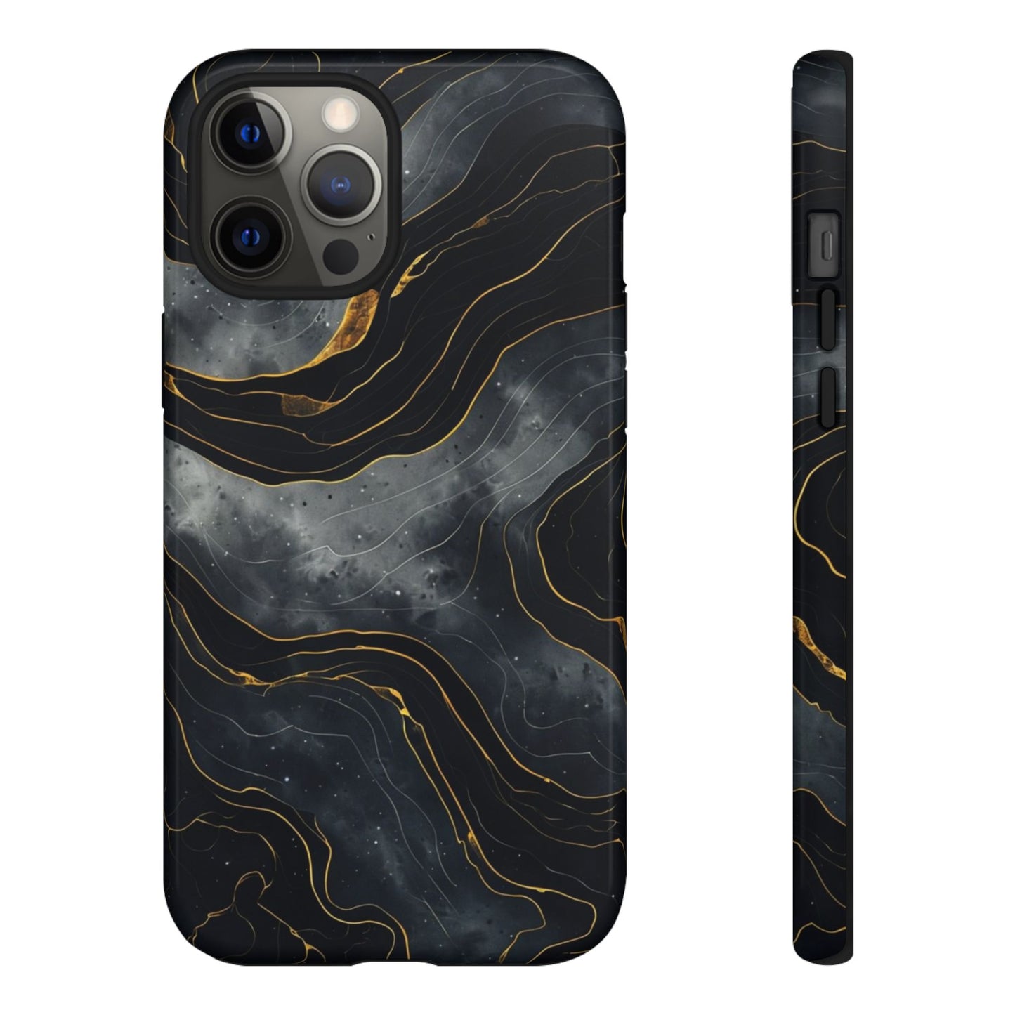 Phone Case Dark Elegance with Gold Accents – Stylish & Protective Cover