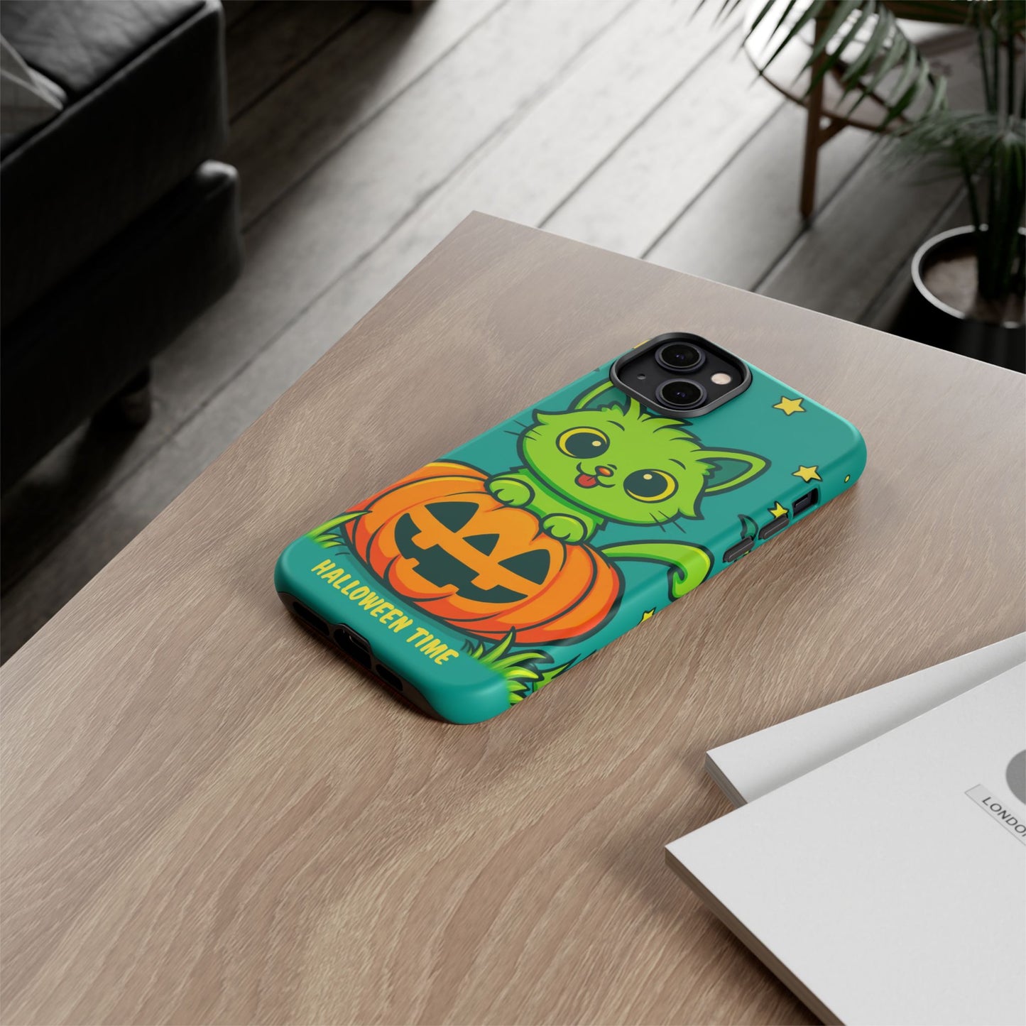Cute Halloween Cat Phone Case with Jack-O'-Lantern Design – Perfect for Fall