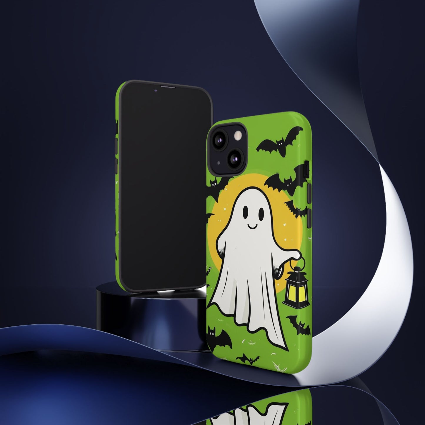 Cute Halloween Ghost Phone Case with Bats and Lantern – Perfect for Spooky Season