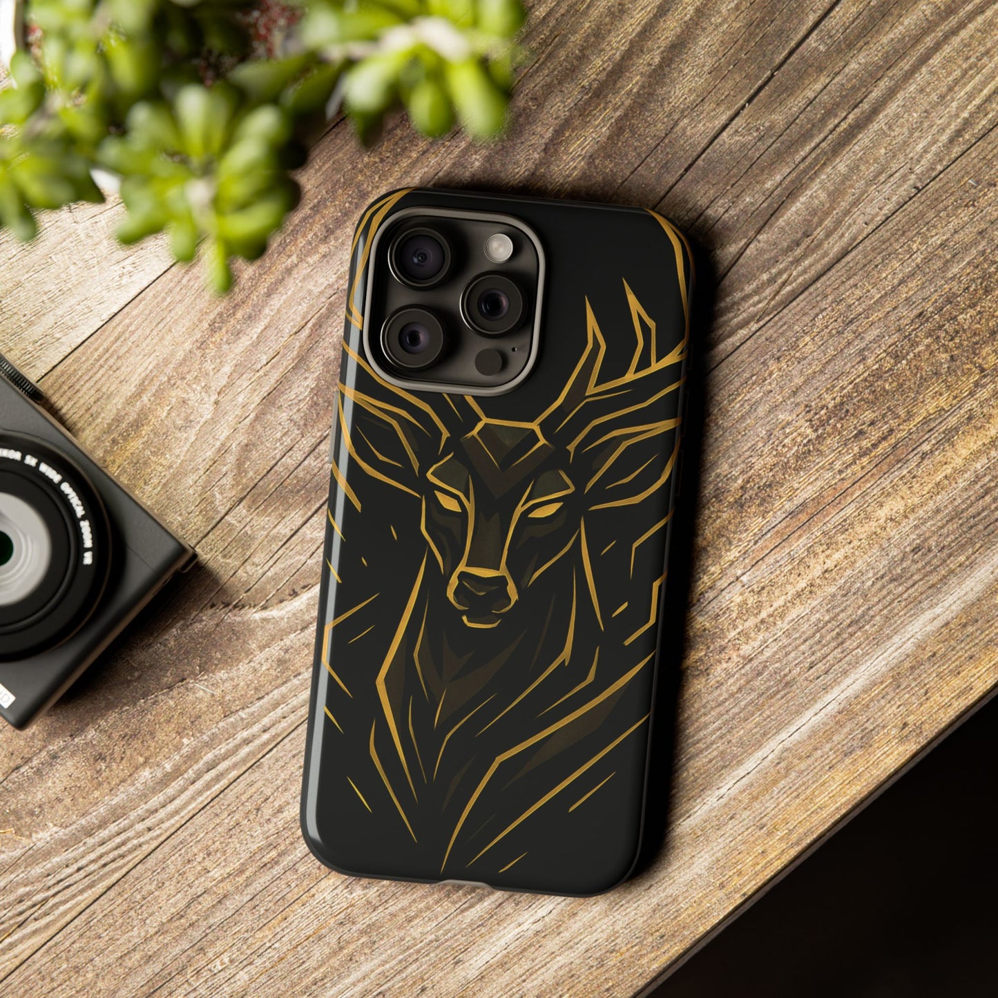 Phone Case with Black and Gold Deer Design – Elegant & Sophisticated Style