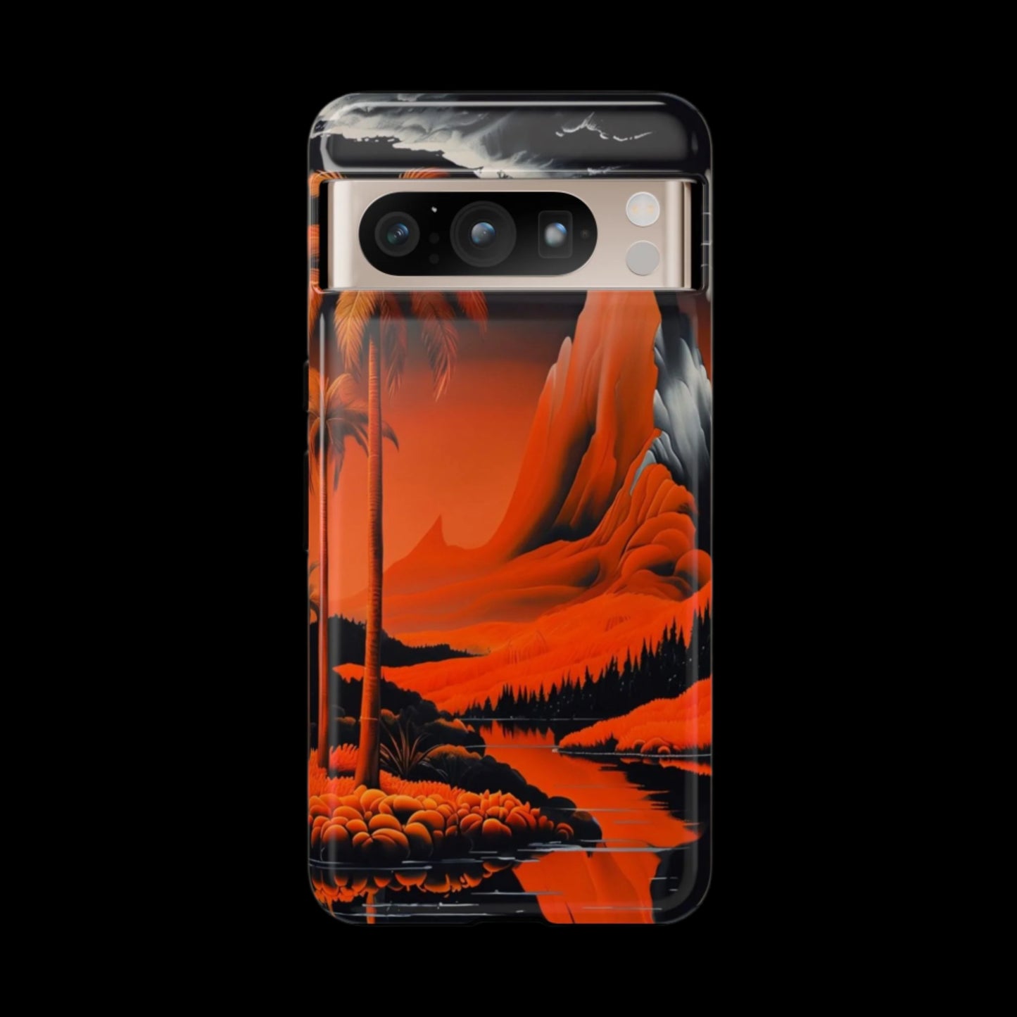 Phone Case Tropical Sci-Fi – Futuristic Red Jungle & Mountain Art Cover