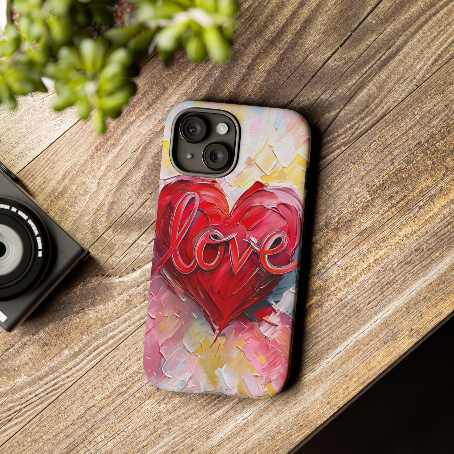 Love Heart Phone Case with Colorful Brush Strokes – Artistic & Romantic Design