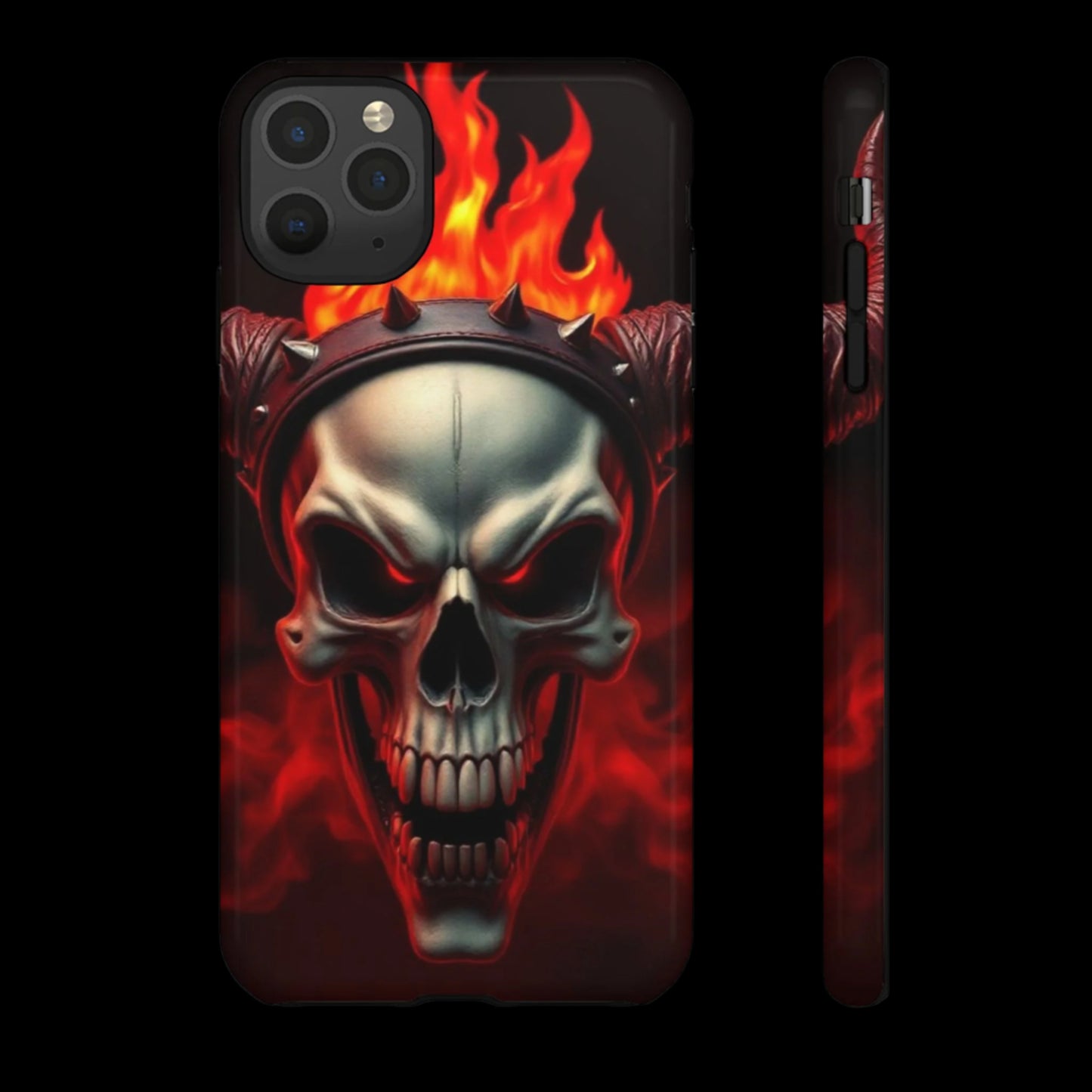 Phone Case Flaming Demon Skull – Horned Skull in Fire - Gothic & Dark Art Cover