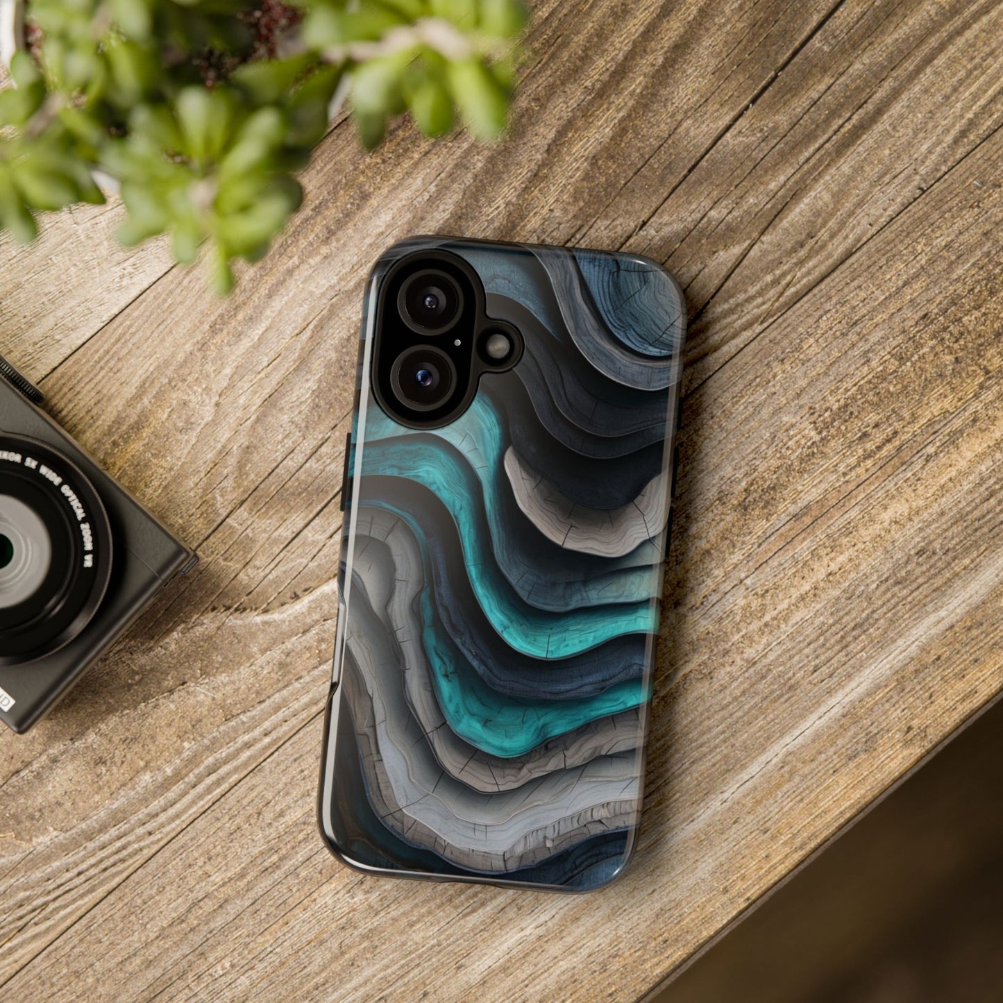 Phone Case Blue & Grey Woodgrain Wave – Artistic iPhone & Samsung Cover